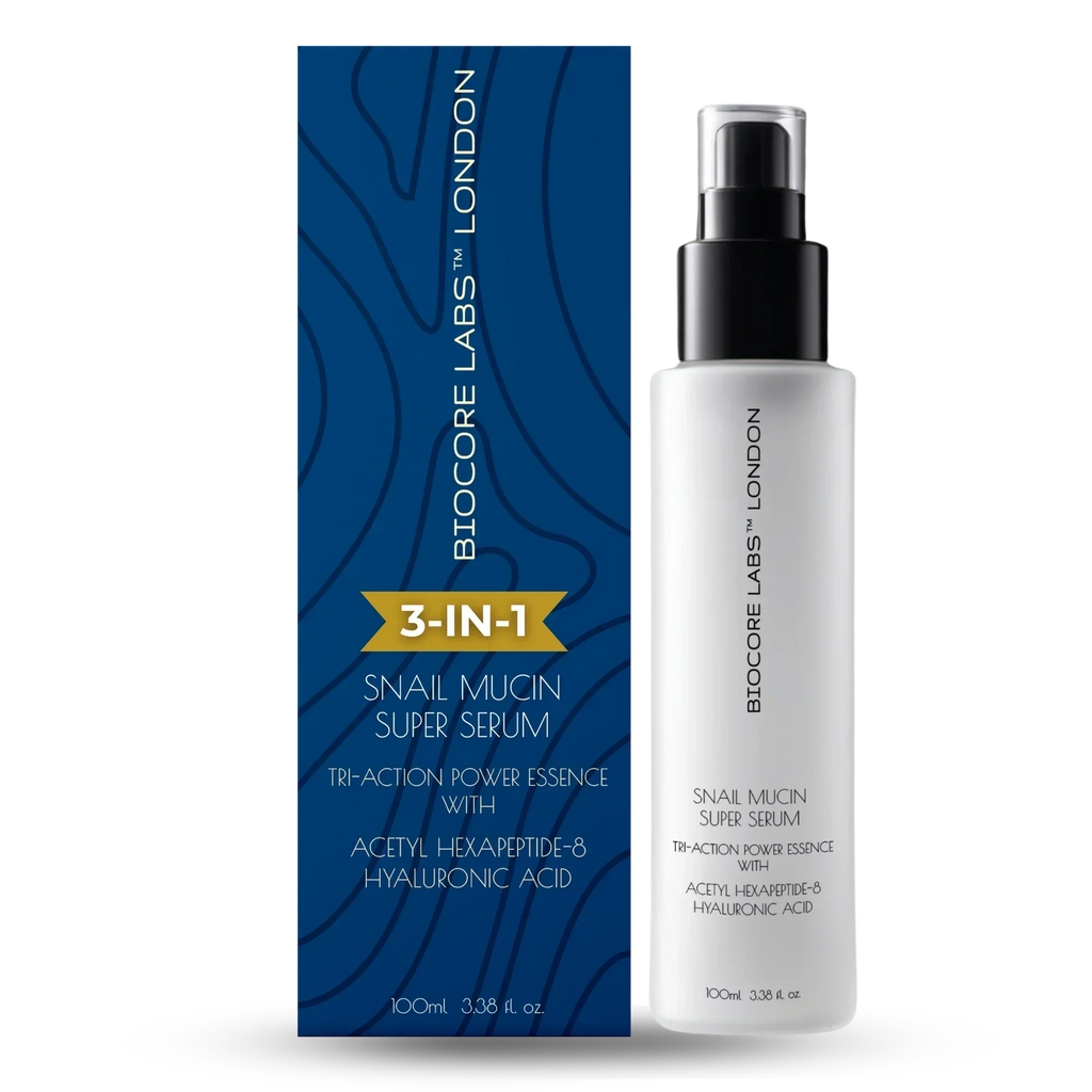 ADVANCED 3 IN 1 SUPER SERUM by BIOCORE LABS™ ANTI AGEING, HYDRATING SNAIL MUCIN WITH ARGIRELINE PEPTIDE and HYALURONIC ACID 100 mL