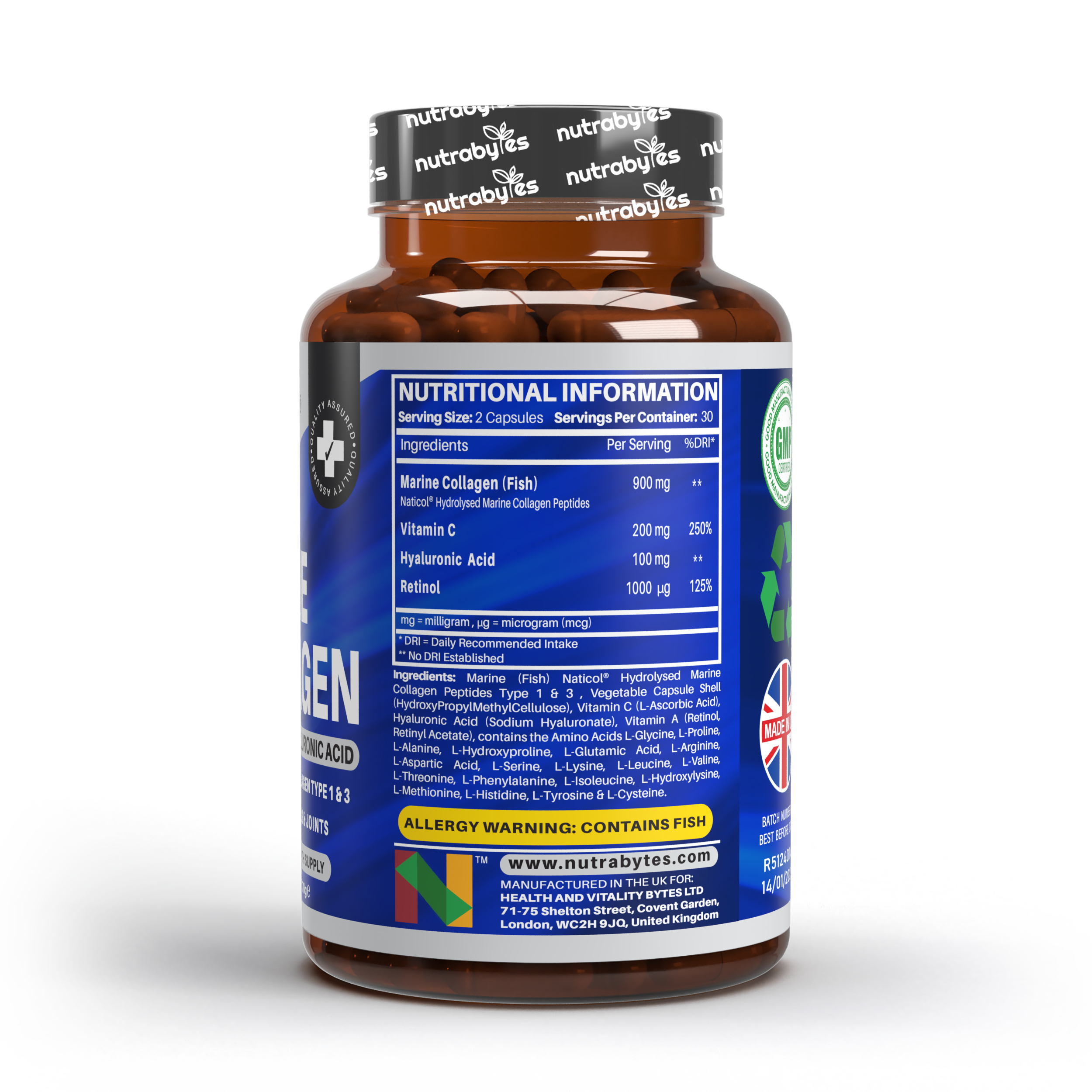 Marine Collagen Capsules with Hyaluronic Acid & Vitamin C – 60 Capsules