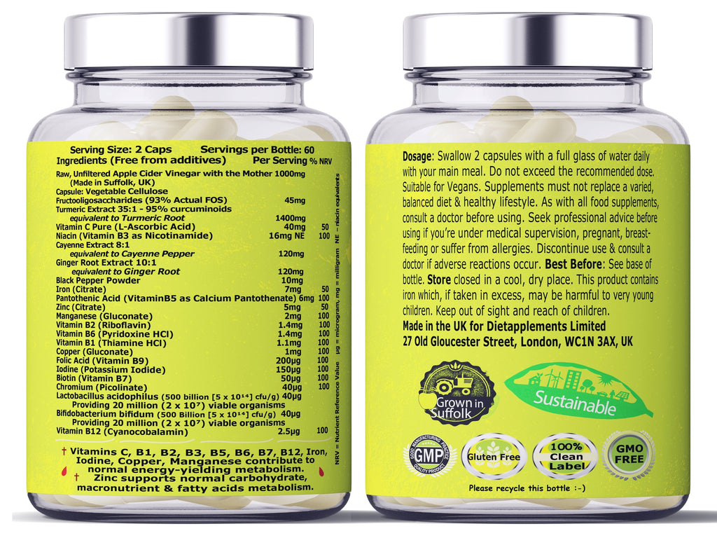 Raw Unfiltered Apple Cider Vinegar with the Mother, Vitamins & Minerals Complex