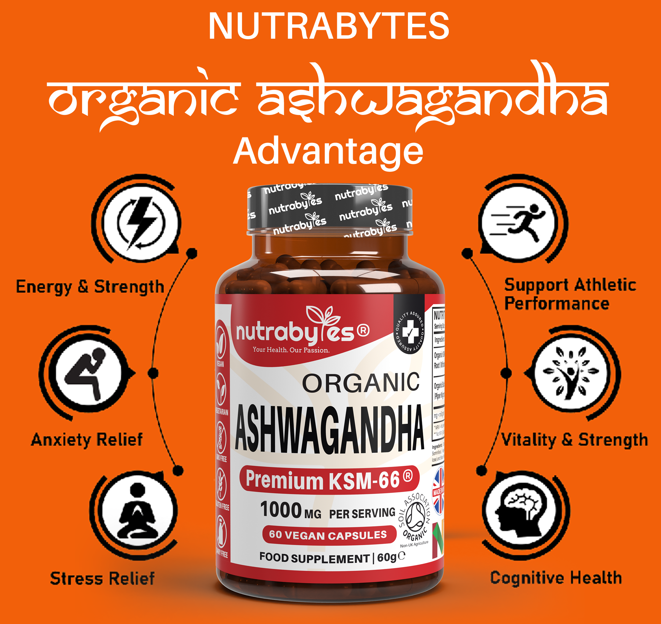 Organic Ashwagandha KSM66 1000mg with Black Pepper