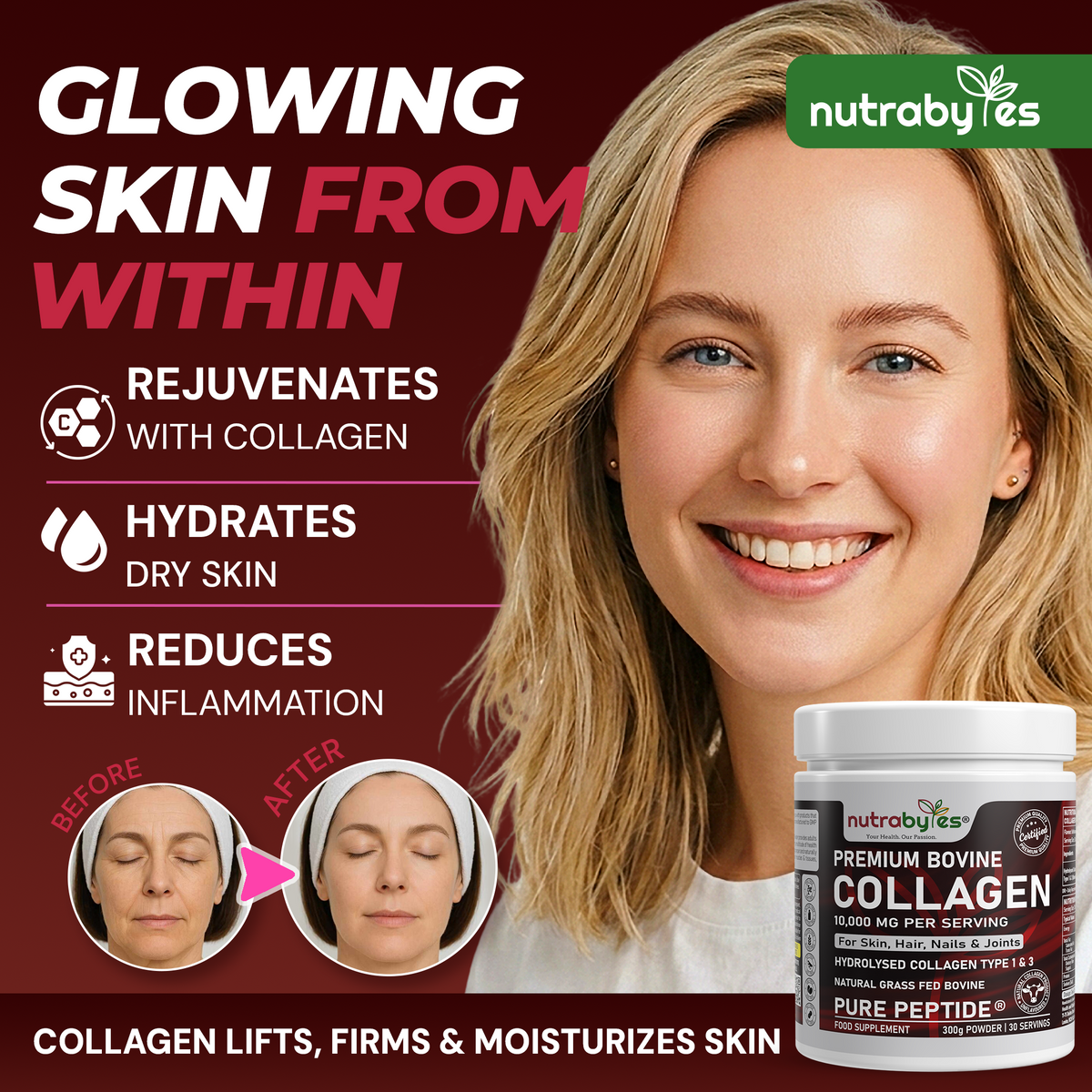 Premium Bovine Collagen Supplement Powder, 10,000 mg Pure Hydrolysed Collagen Peptides, Blended with 19 Amino Acids, Unflavoured Collagen Protein Powder Types 1 and 3, Halal & Kosher