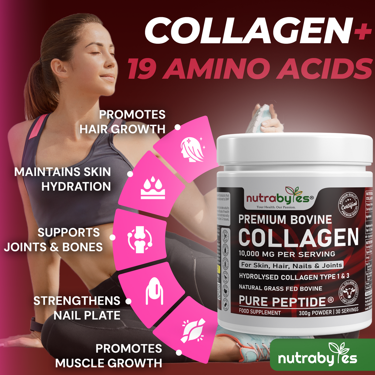 Premium Bovine Collagen Supplement Powder, 10,000 mg Pure Hydrolysed Collagen Peptides, Blended with 19 Amino Acids, Unflavoured Collagen Protein Powder Types 1 and 3, Halal & Kosher