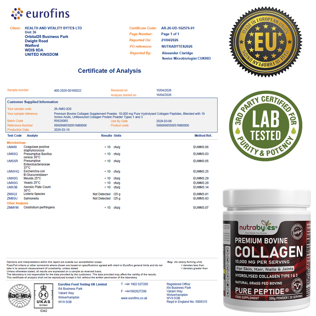Premium Bovine Collagen Supplement Powder, 10,000 mg Pure Hydrolysed Collagen Peptides, Blended with 19 Amino Acids, Unflavoured Collagen Protein Powder Types 1 and 3, Halal & Kosher