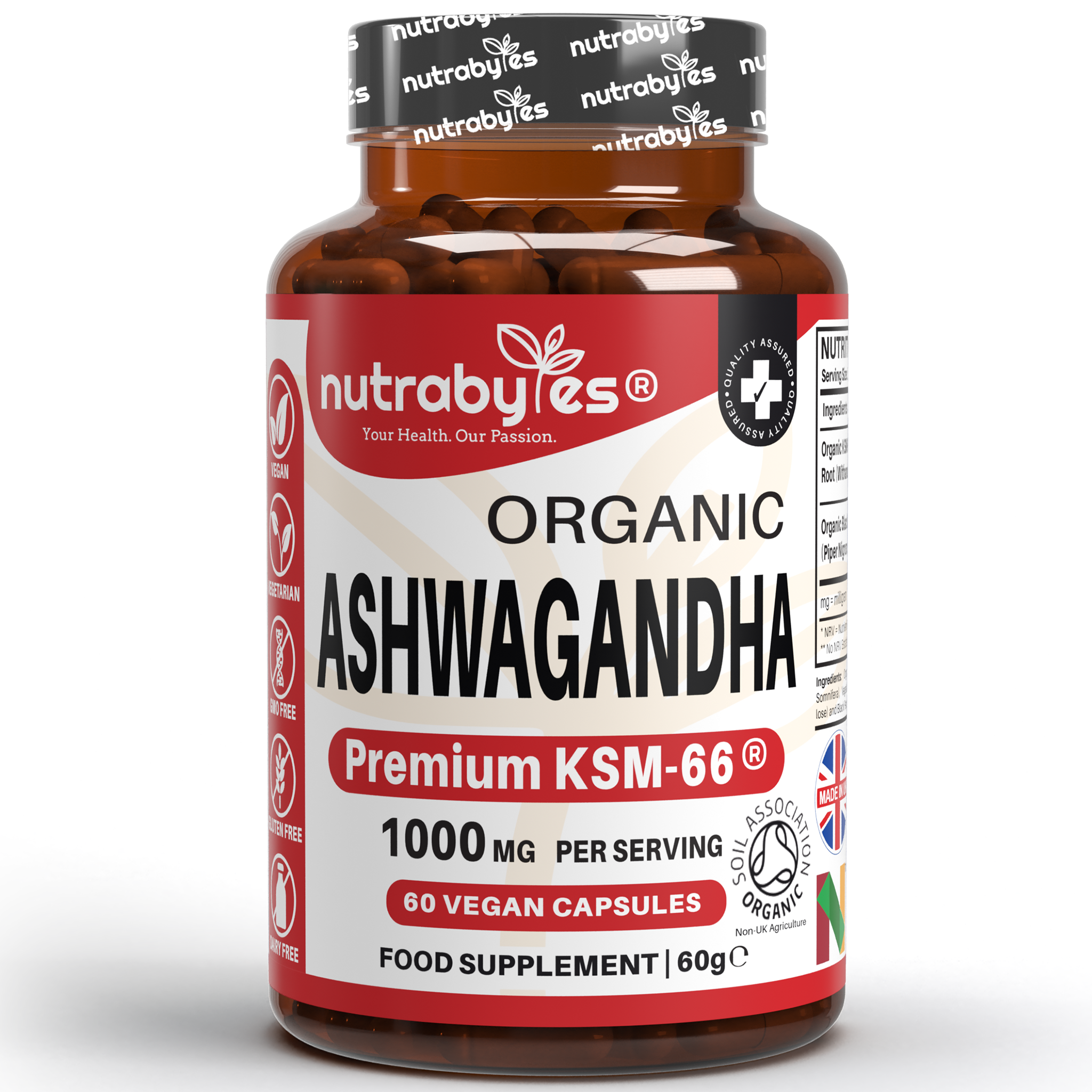Organic Ashwagandha KSM66 1000mg with Black Pepper