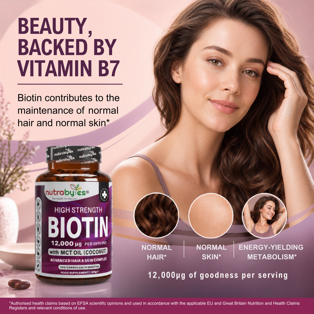 High Strength Biotin 12000mcg with MCT Oil (Coconut) | 180 Capsules (6 months) | Hair & Skin | Made in the UK