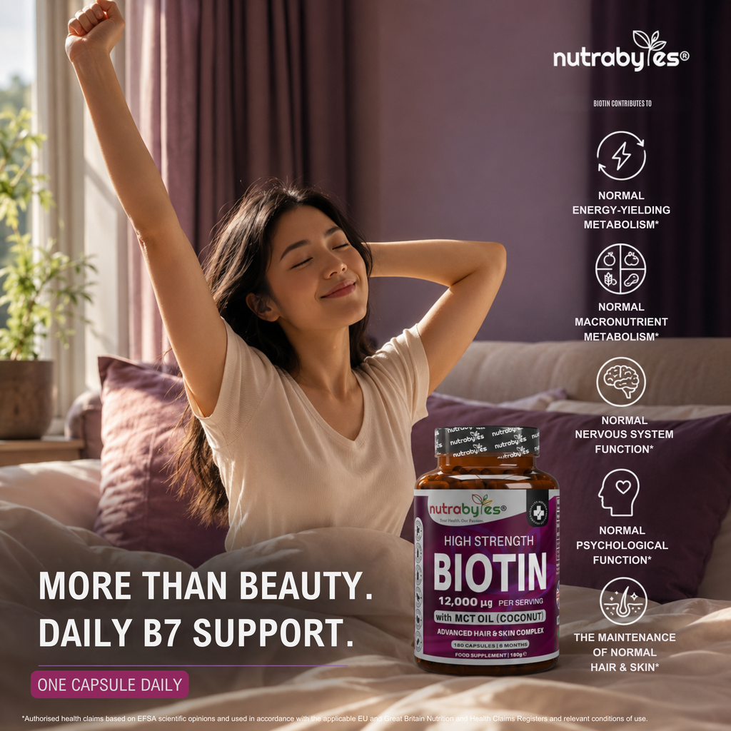 High Strength Biotin 12000mcg with MCT Oil (Coconut) | 180 Capsules (6 months) | Hair & Skin | Made in the UK