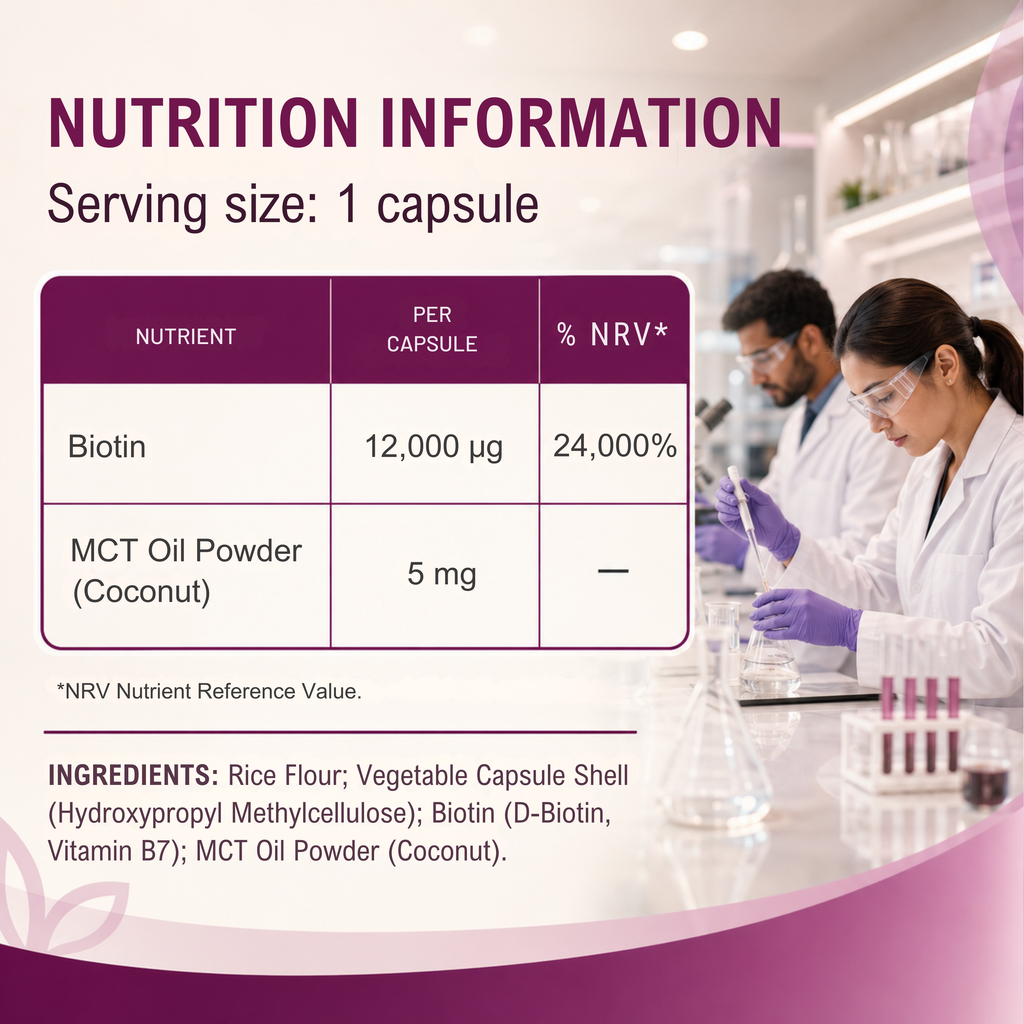 High Strength Biotin 12000mcg with MCT Oil (Coconut) | 180 Capsules (6 months) | Hair & Skin | Made in the UK