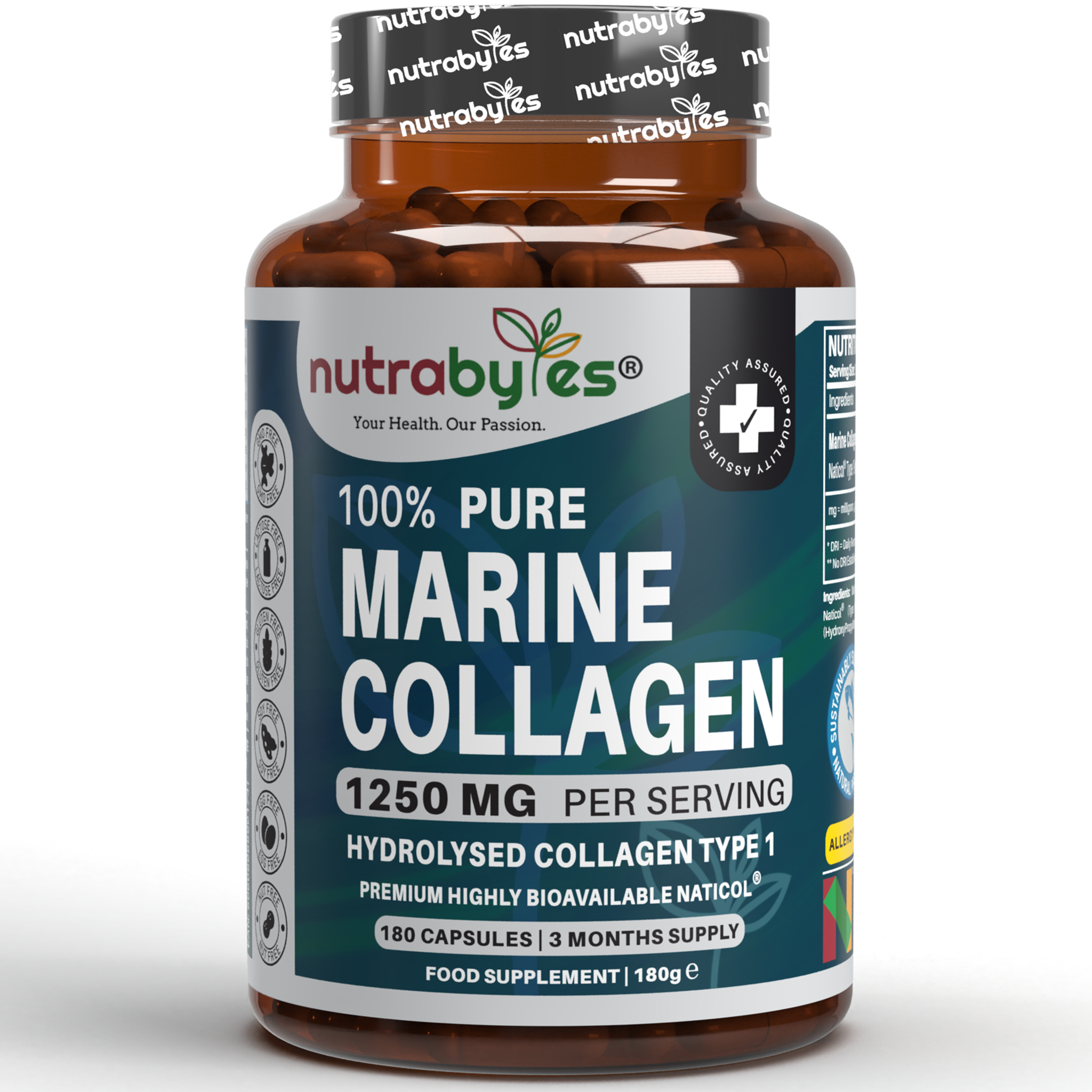 Pure Marine Collagen Capsules – 1250mg High Strength, 180 Capsules