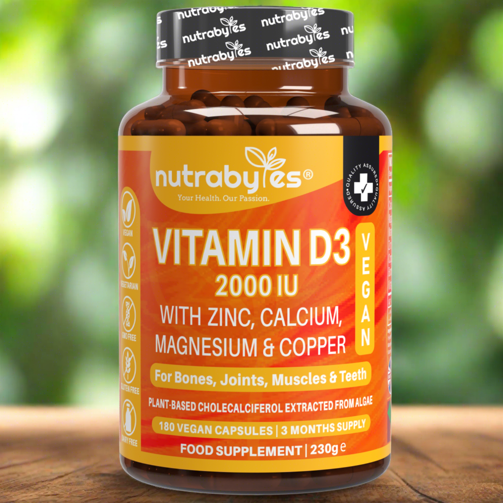 Vegan Vitamin D3 2000 IU with Calcium, Magnesium & Zinc – 180 Capsules