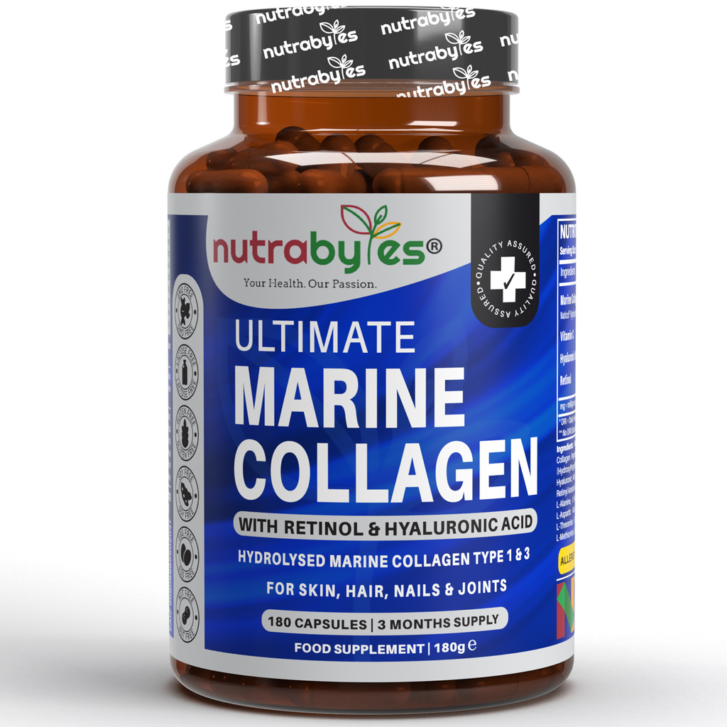 Marine Collagen Capsules Types 1 & 3 with Hyaluronic Acid & Vitamin C | 180 Capsules | 3-Month Supply | UK Made
