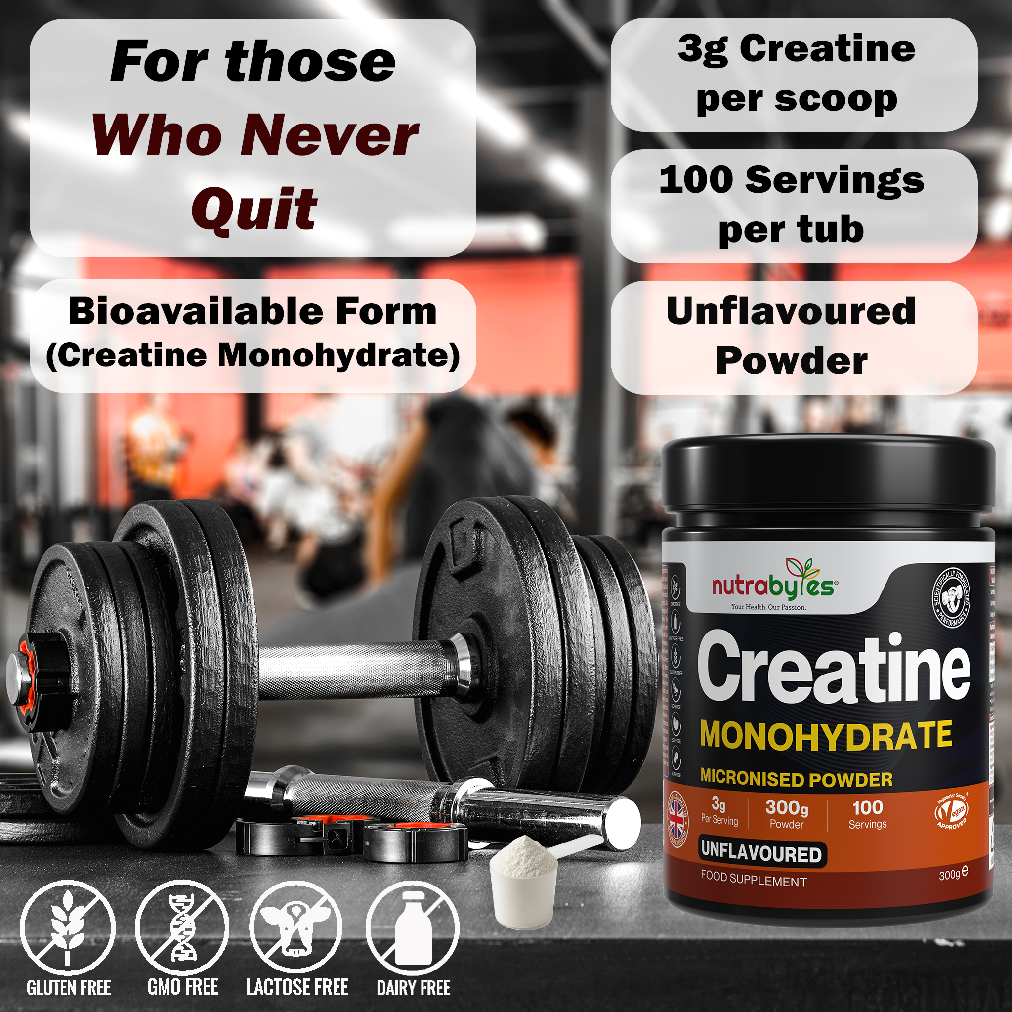 Creatine Monohydrate Powder 300g (100 Servings) – Pure Micronised Creatine Powder Supplement for Men & Women, Pre & Post Workout Strength, Muscle Growth & Recovery, Vegan – Unflavoured