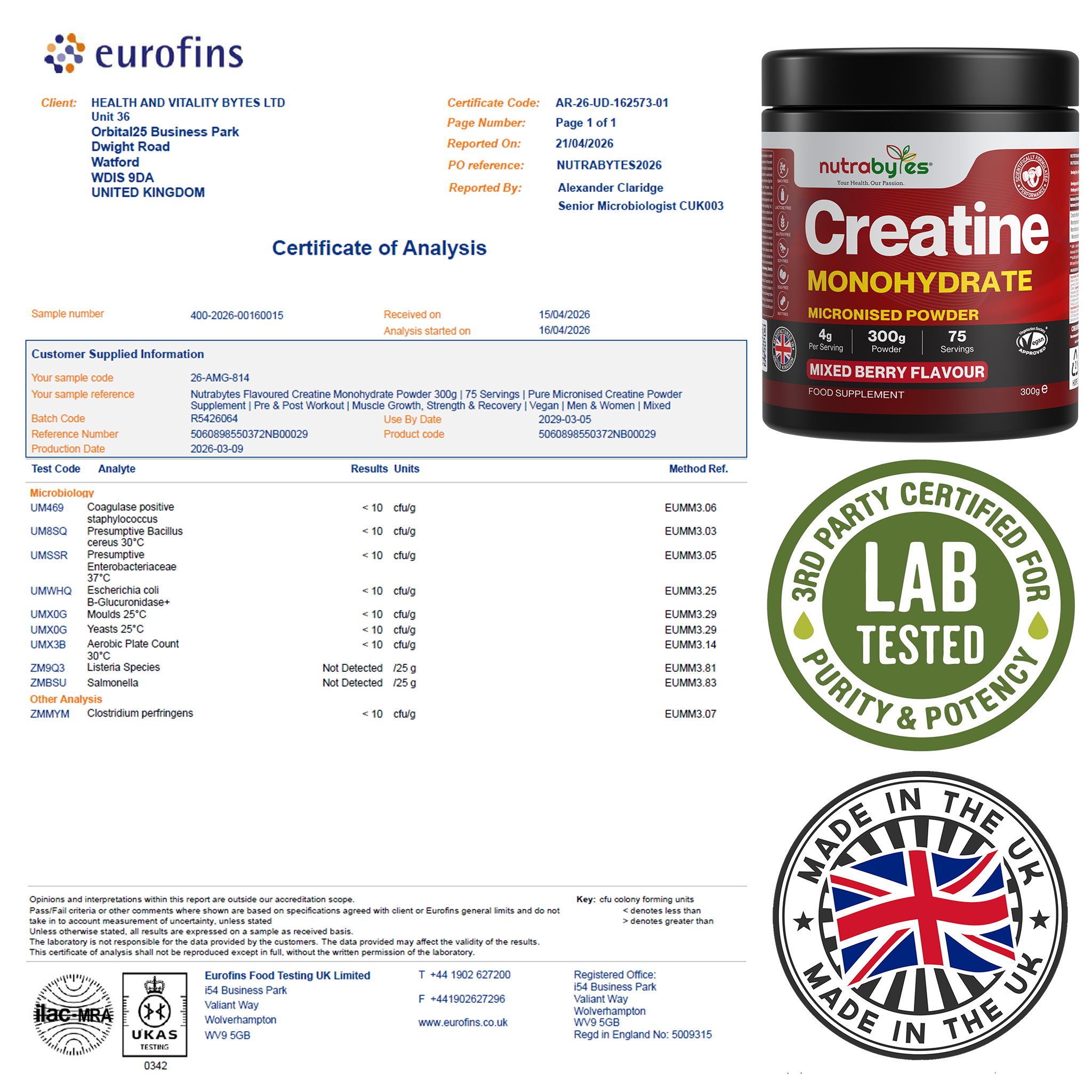 Flavoured Creatine Monohydrate Powder 300g (75 Servings) – Micronised Creatine Powder | Supplement for Women & Men | Vegan Certified