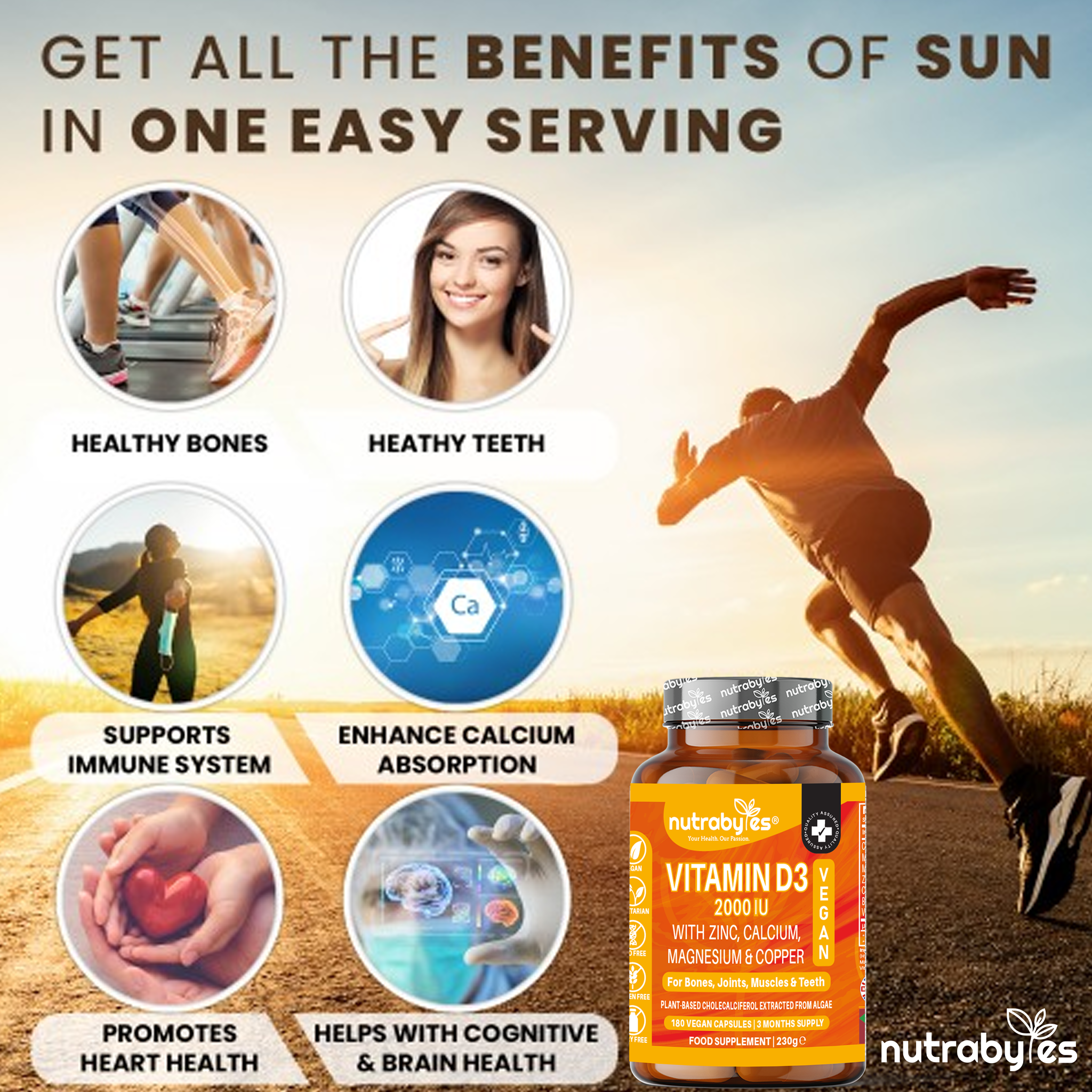 Vegan Vitamin D3 2000 IU with Calcium, Magnesium & Zinc – 180 Capsules