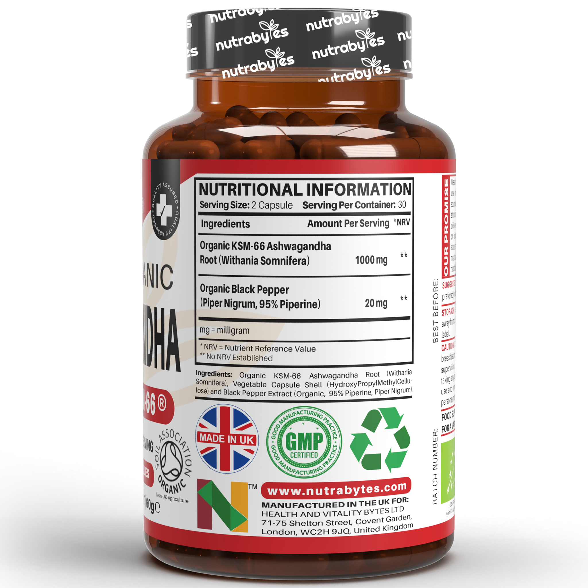 Organic Ashwagandha KSM66 1000mg with Black Pepper