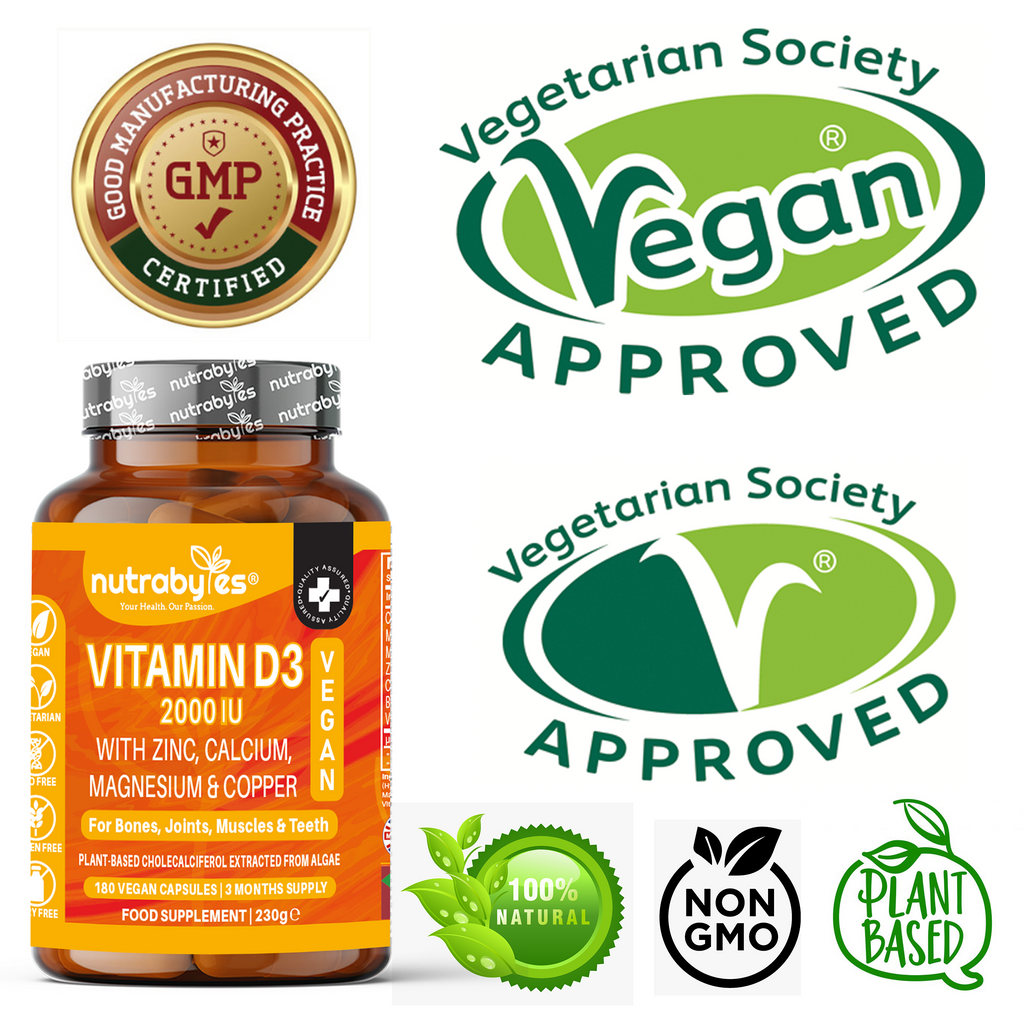Vegan Vitamin D3 2000 IU with Calcium, Magnesium & Zinc – 180 Capsules