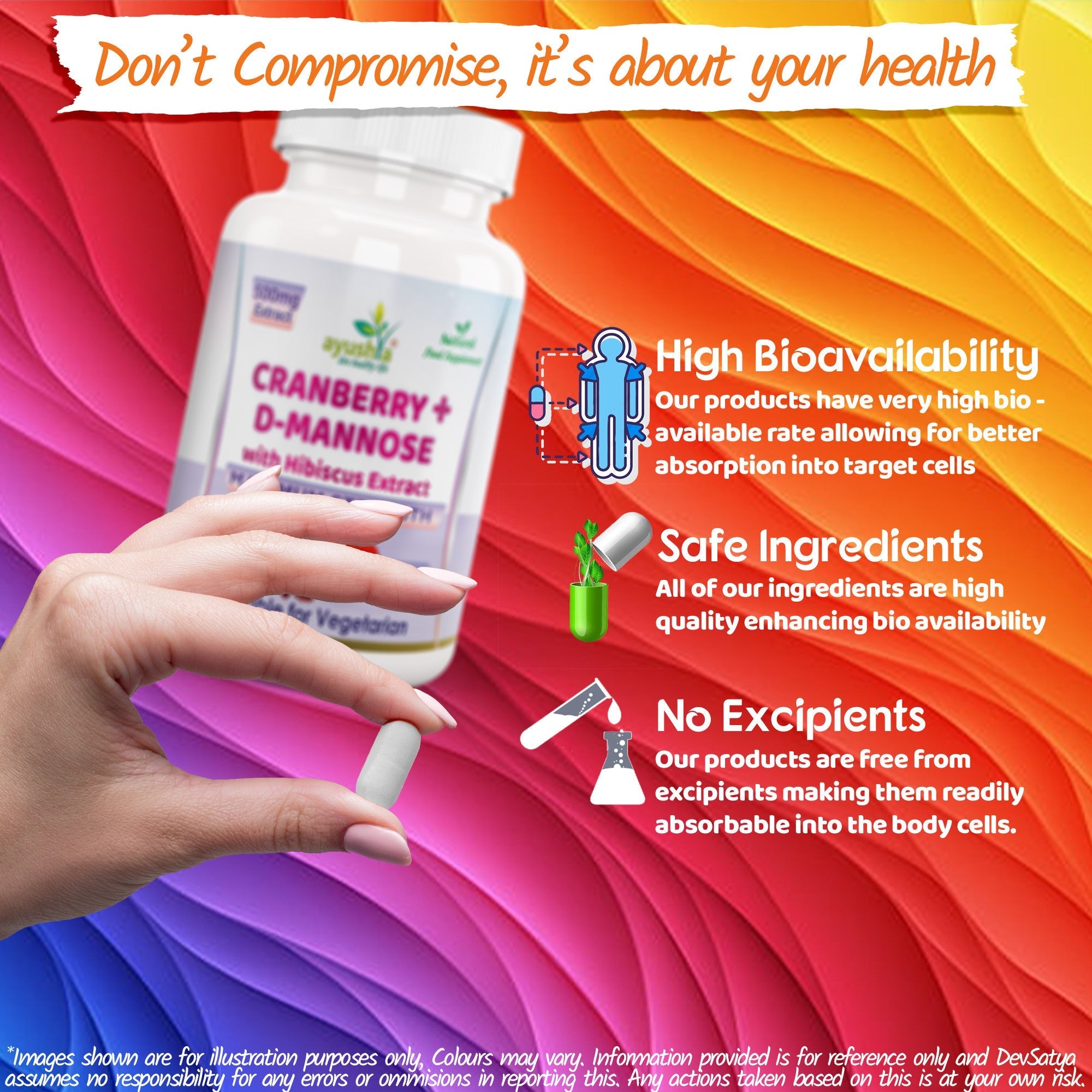 Ayushya Cranberry D-Mannose with Hibiscus Capsules Urinary UTI Bladder Wellness Support Cystitis - Vegan, Gluten Free, Non-GMO, 60 Capsules