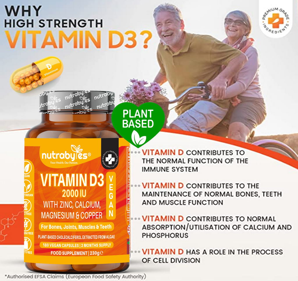 Vegan Vitamin D3 2000 IU with Calcium, Magnesium & Zinc – 180 Capsules