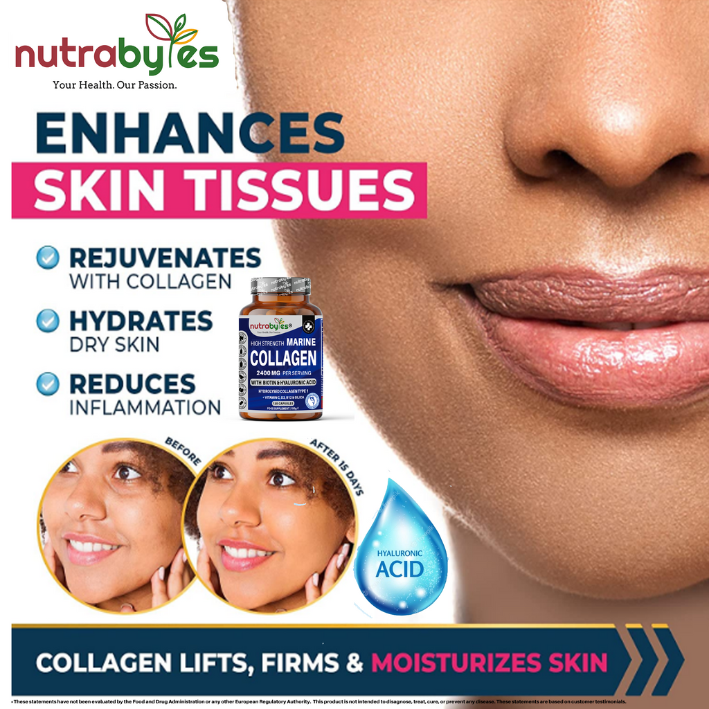 High Strength Marine Collagen Capsules 2400mg | 120 Capsules with Vitamin C, Hyaluronic Acid & Biotin | Made in UK