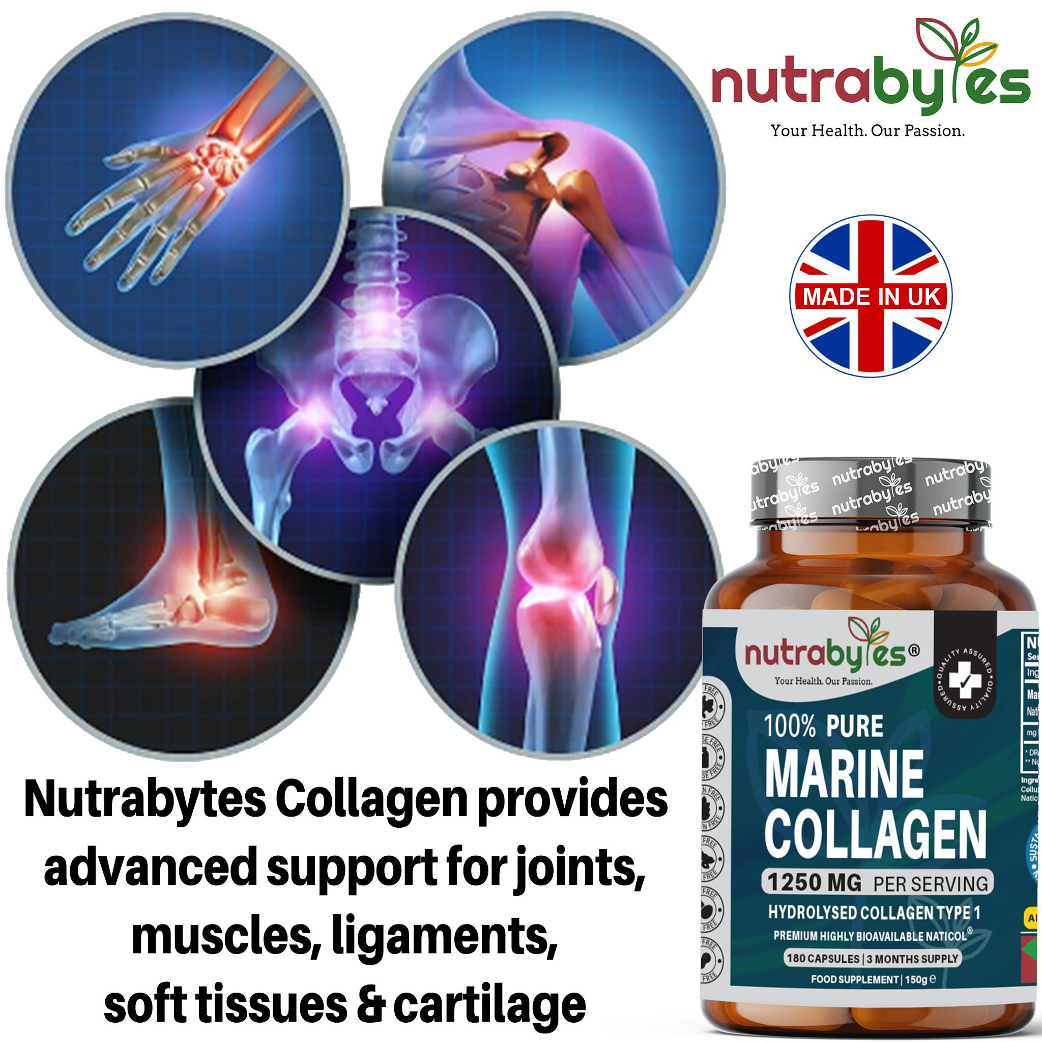 Pure Marine Collagen Capsules – 1250mg High Strength, 180 Capsules