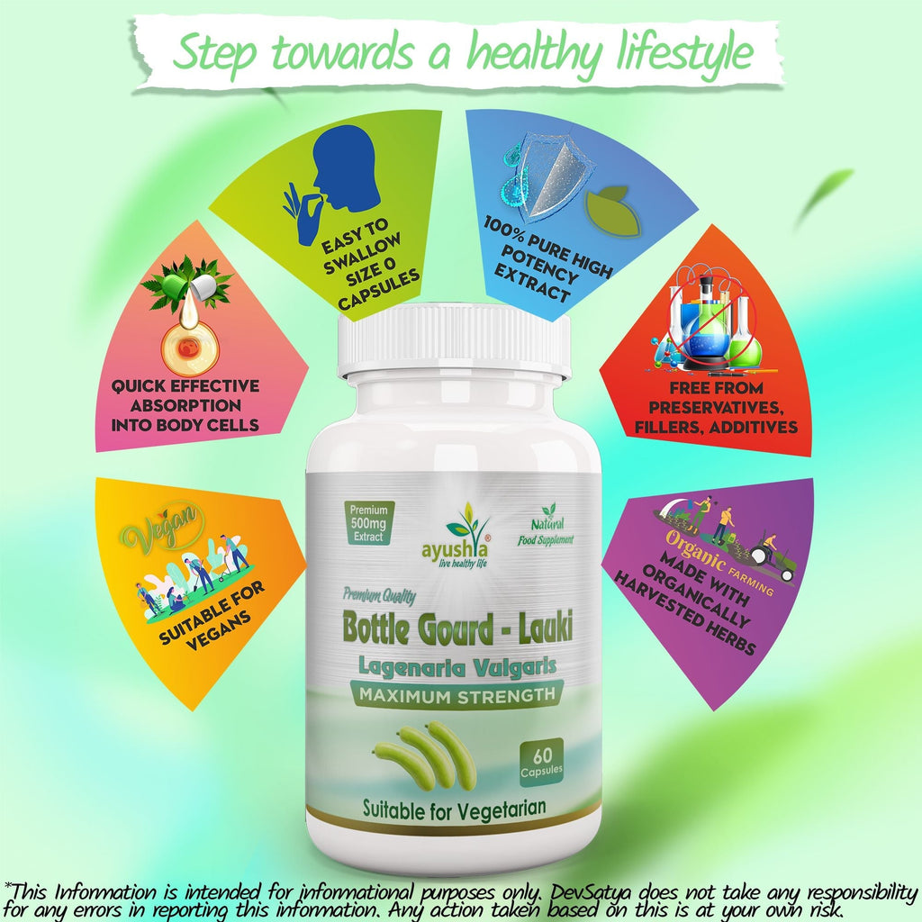 Ayushya Lauki (Bottle Gourd, Calabase) Capsules Cooling Balance & Wellness Support - Vegan, Gluten Free, Non-GMO, 60 Capsules