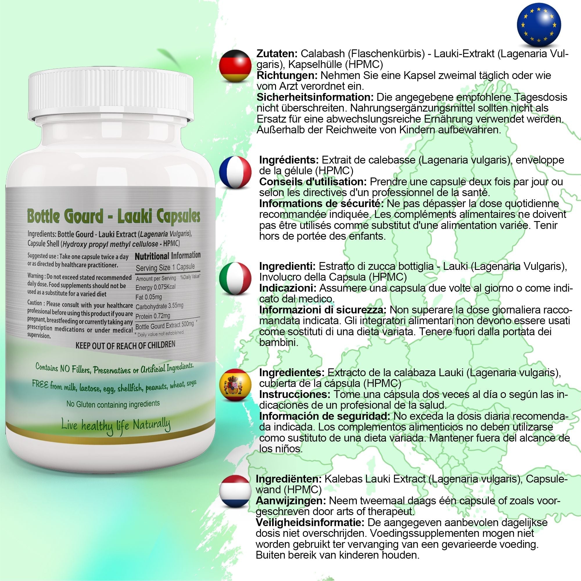 Ayushya Lauki (Bottle Gourd, Calabase) Capsules Cooling Balance & Wellness Support - Vegan, Gluten Free, Non-GMO, 60 Capsules