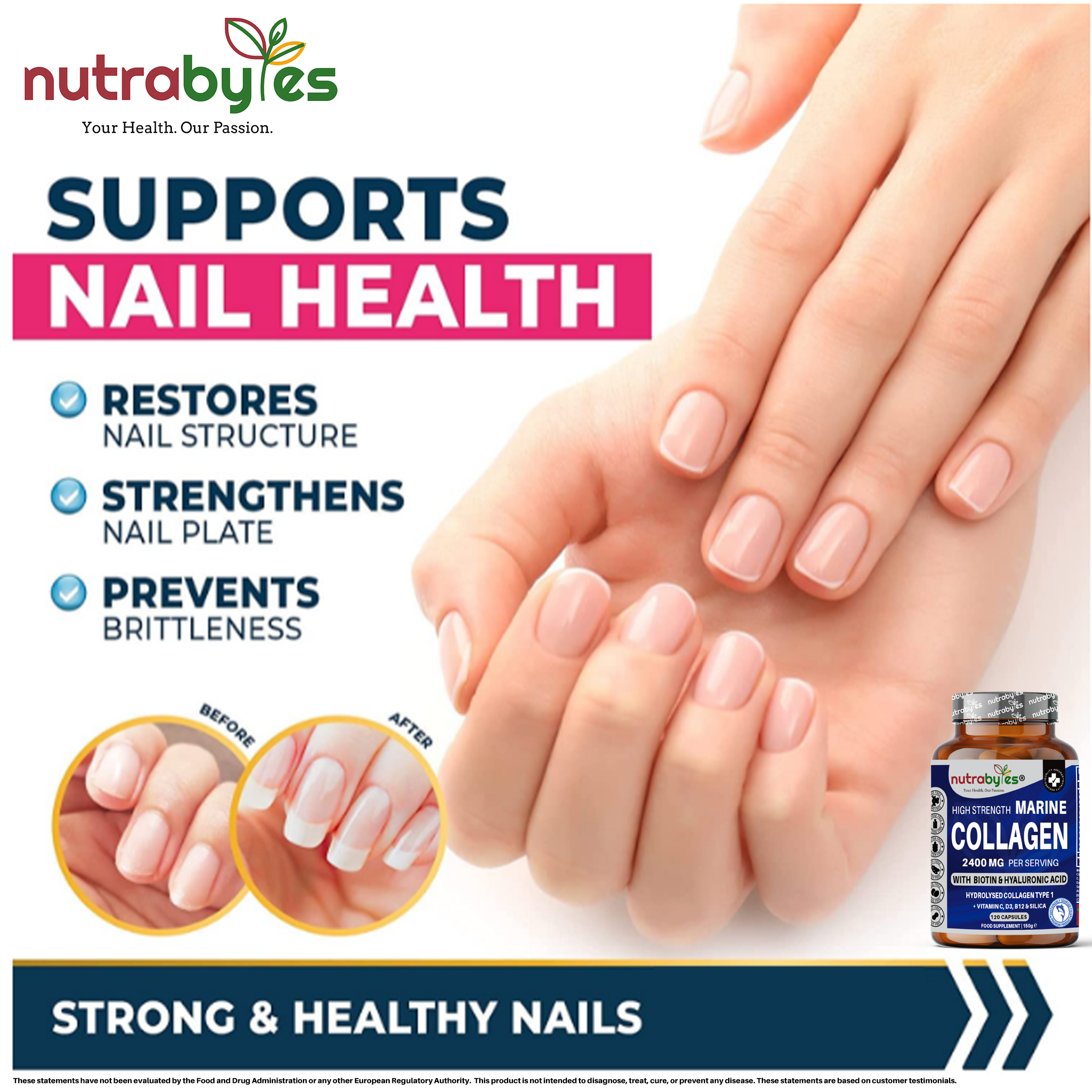 High Strength Marine Collagen Capsules 2400mg | 120 Capsules with Vitamin C, Hyaluronic Acid & Biotin | Made in UK