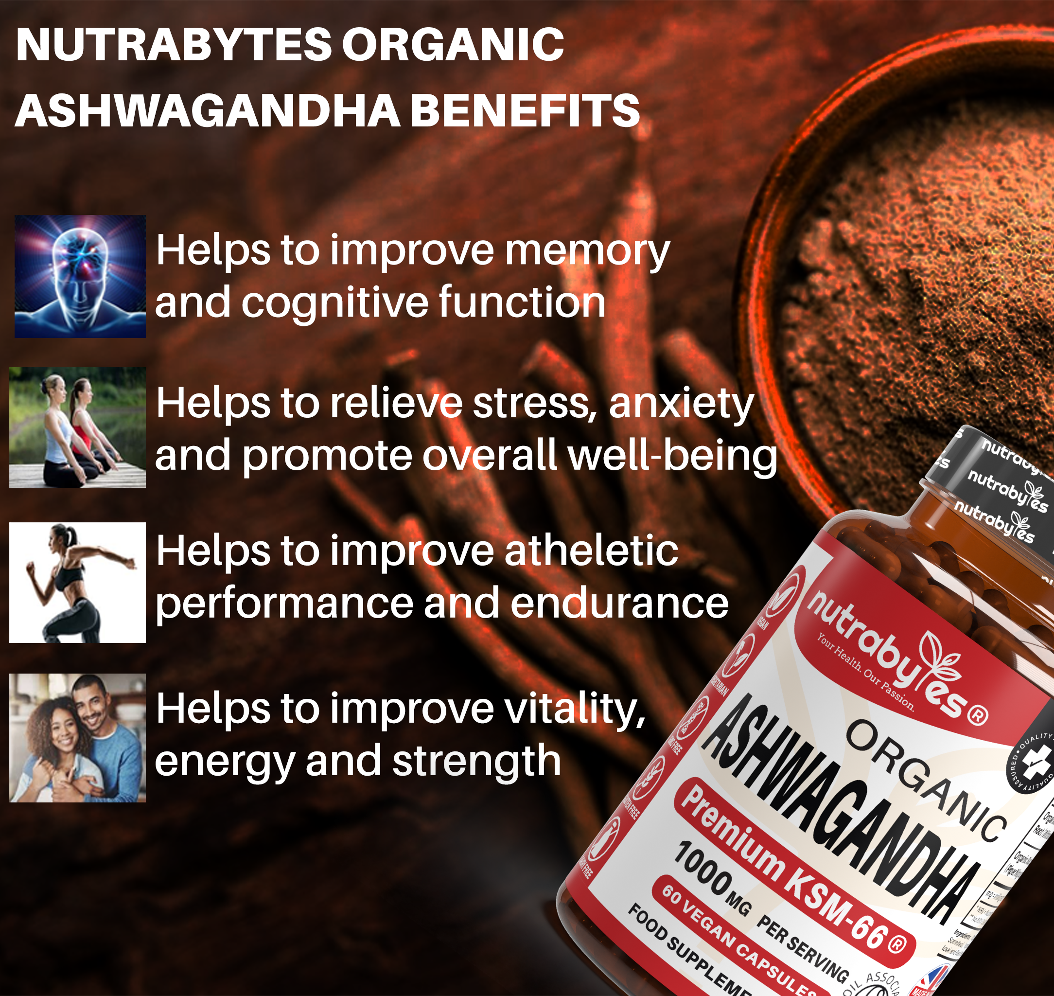 Organic Ashwagandha KSM66 1000mg with Black Pepper