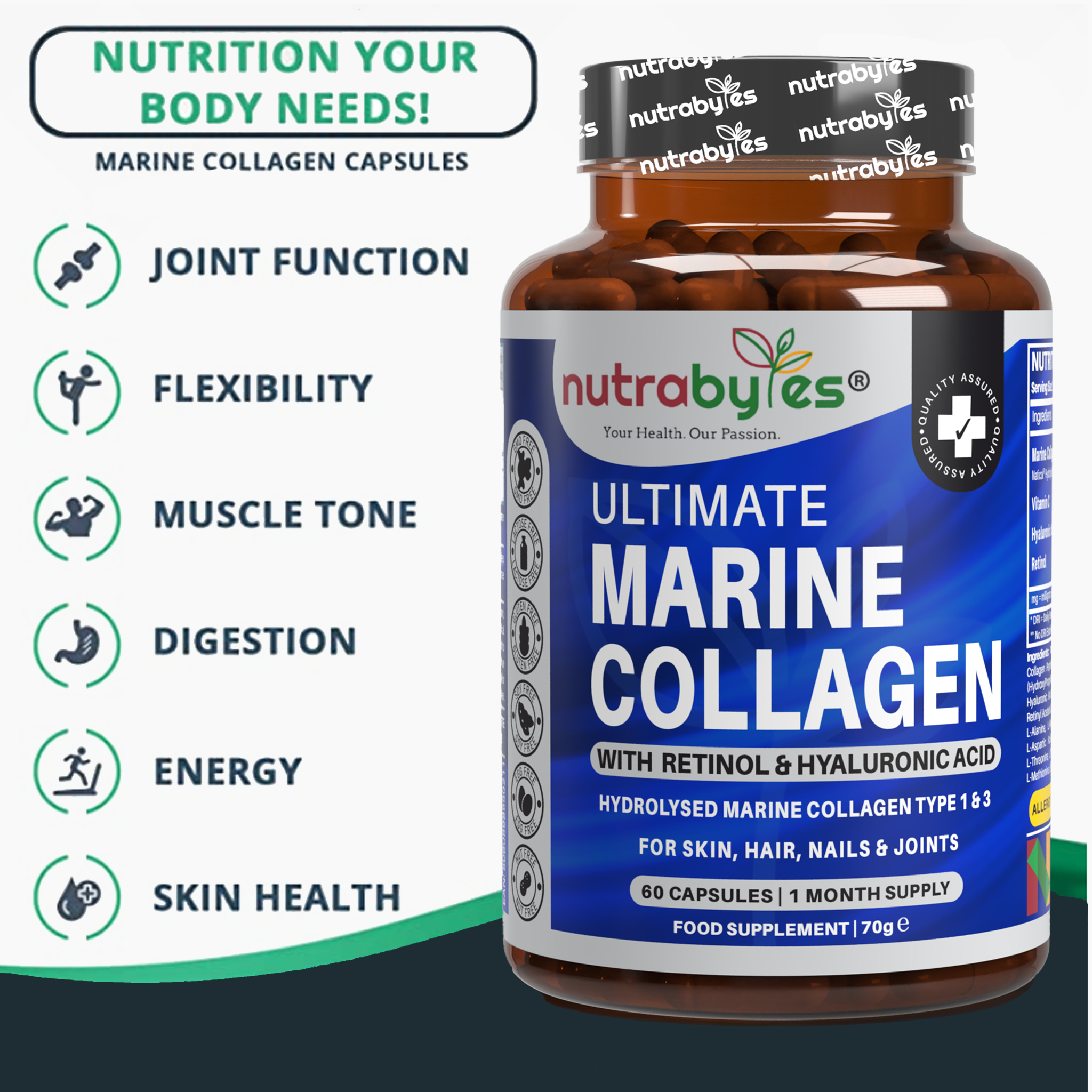 Marine Collagen Capsules with Hyaluronic Acid & Vitamin C – 60 Capsules