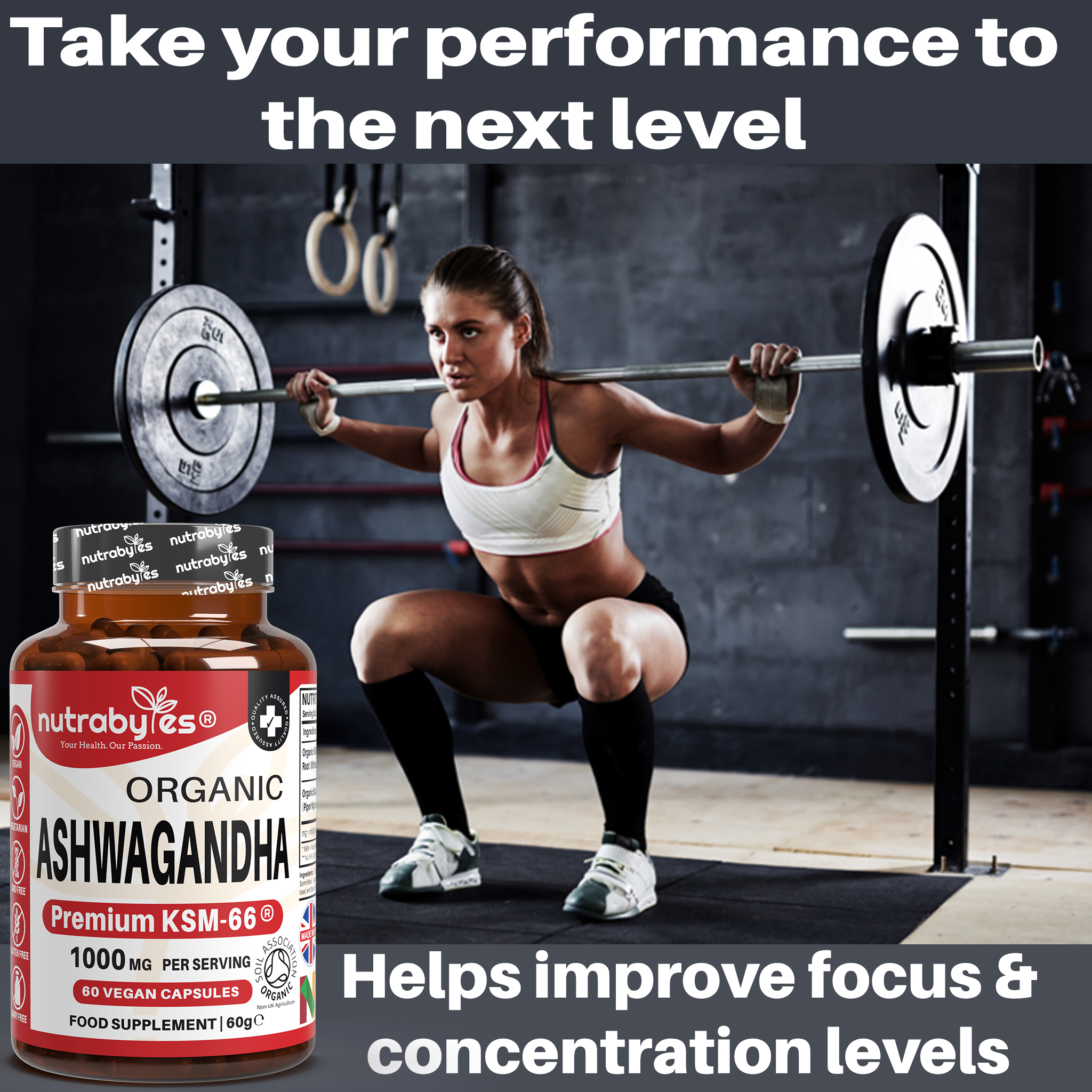 Organic Ashwagandha KSM66 1000mg with Black Pepper