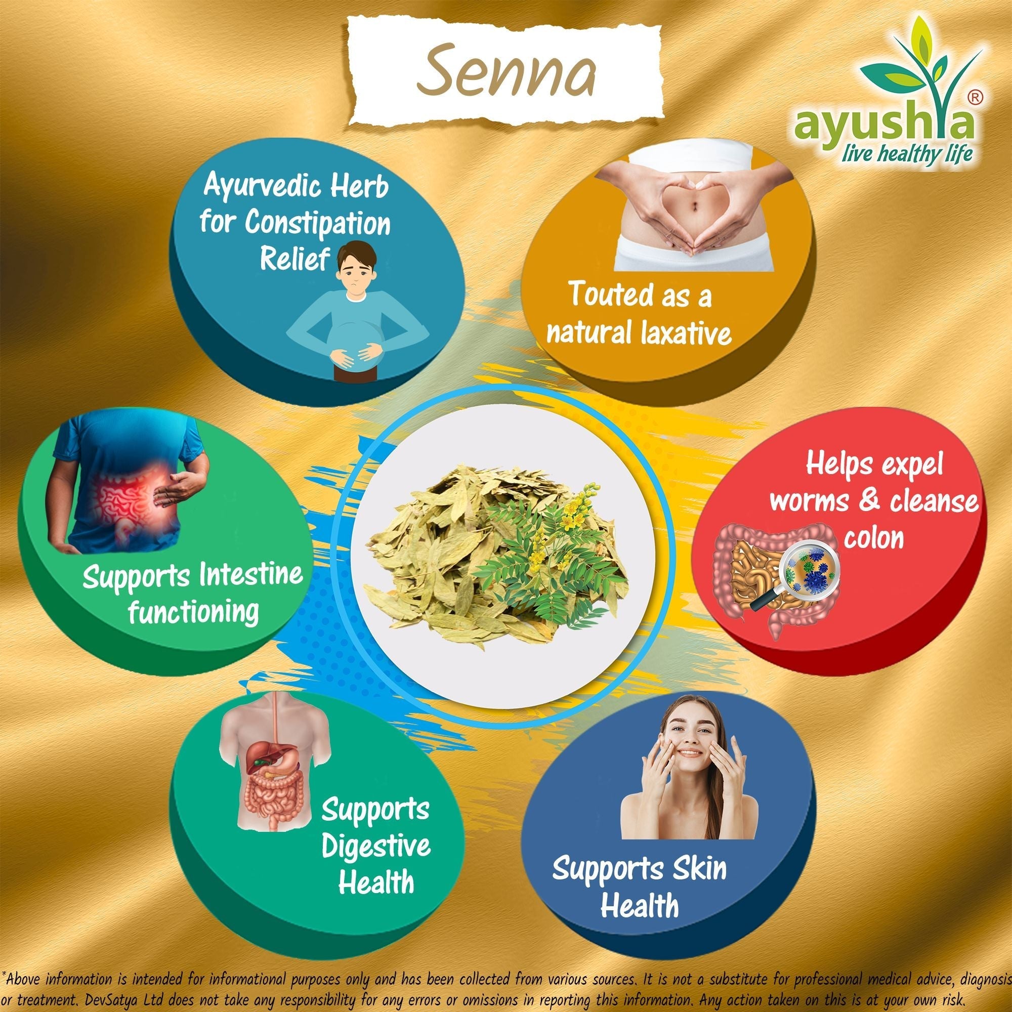 Ayushya Senna Leaf (Cassia angustifolia) Capsules Digestive Regularity Support - Vegan, Gluten Free, Non-GMO, 60 Capsules