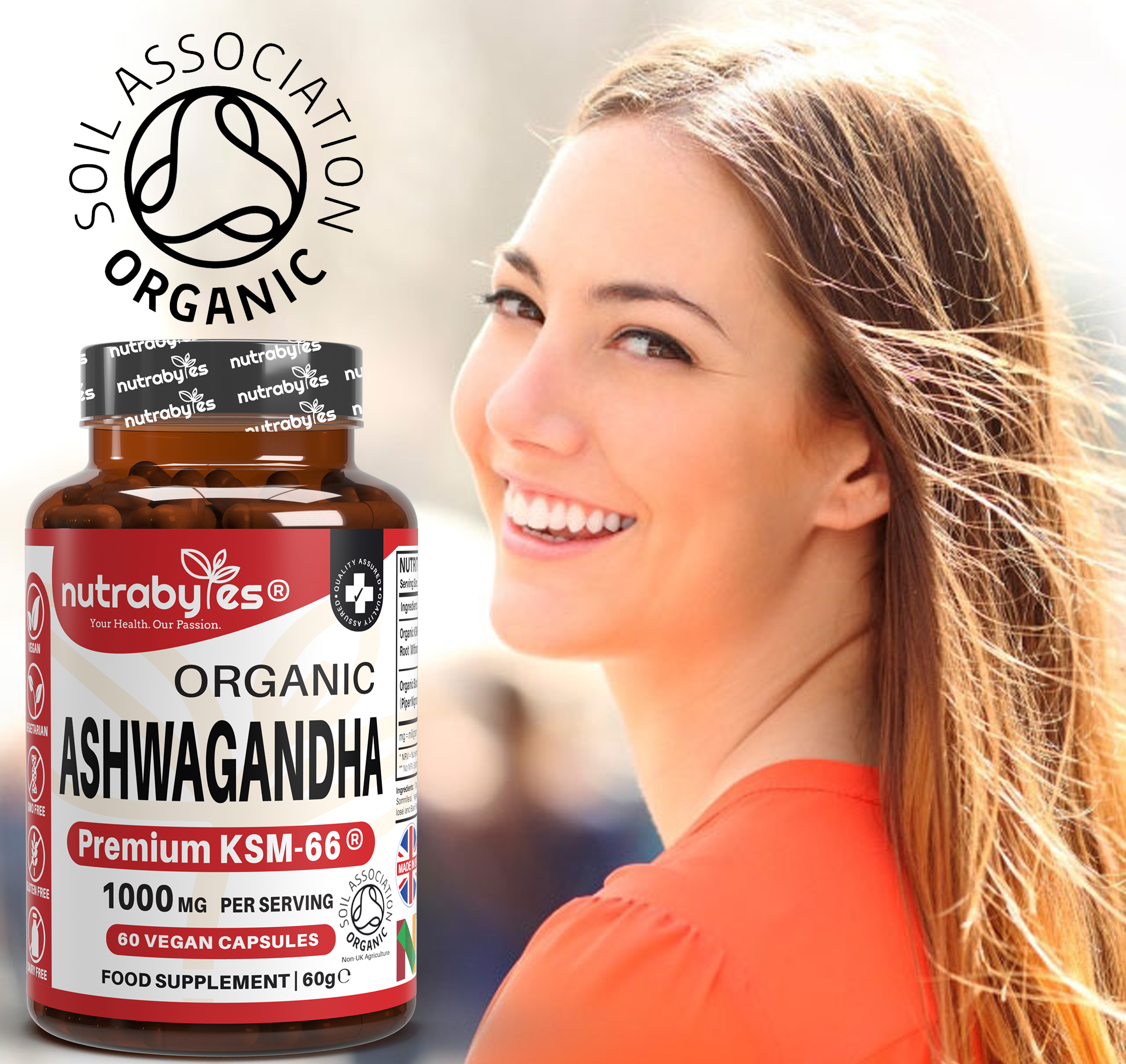 Organic Ashwagandha KSM66 1000mg with Black Pepper