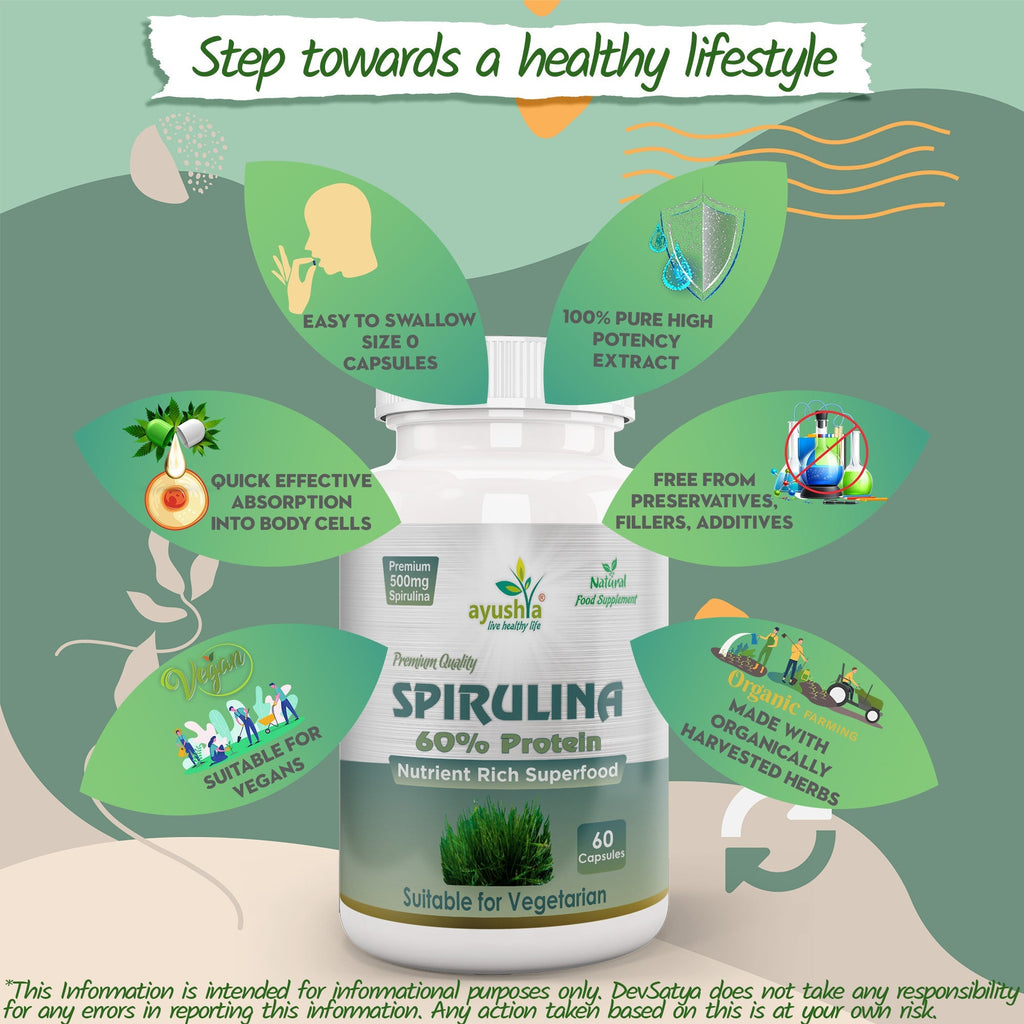 Spirulina Capsules (Blue-Green Algae) – Vegan, 60 Capsules