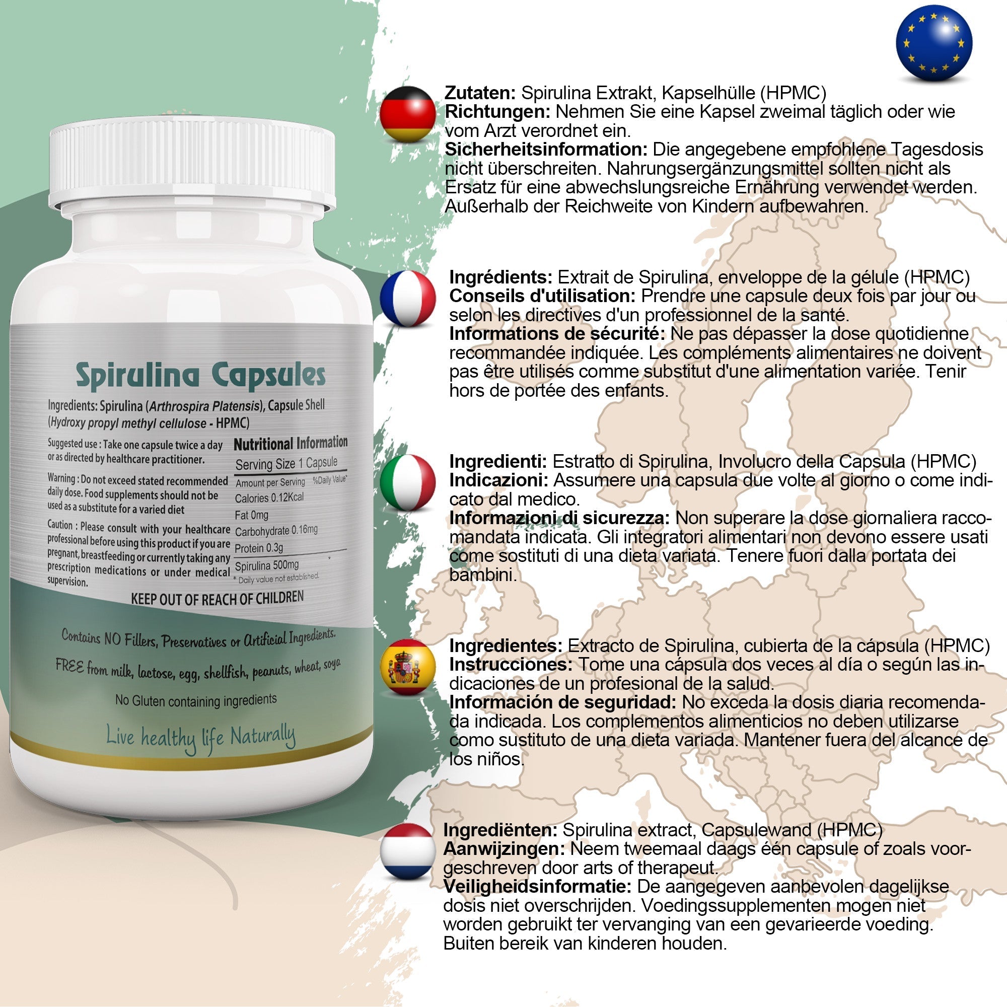 Spirulina Capsules (Blue-Green Algae) – Vegan, 60 Capsules