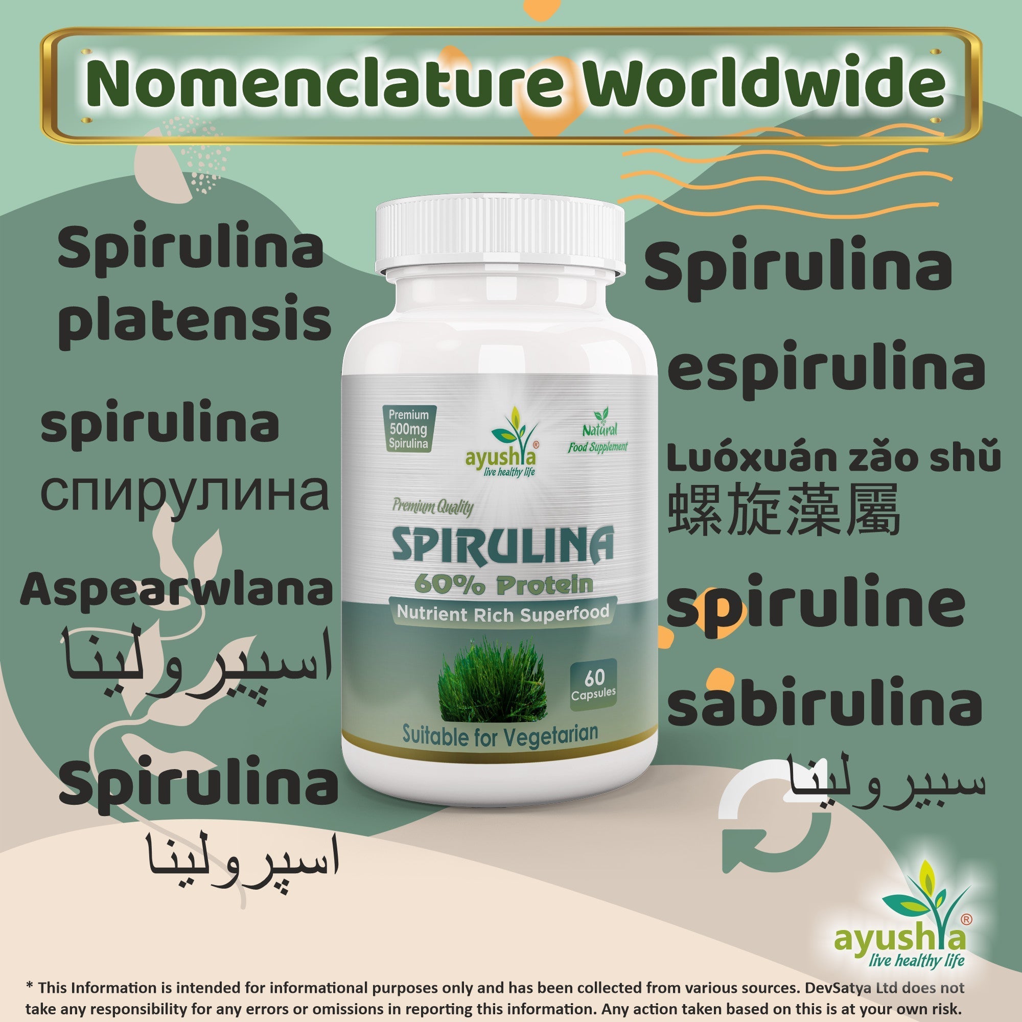 Spirulina Capsules (Blue-Green Algae) – Vegan, 60 Capsules