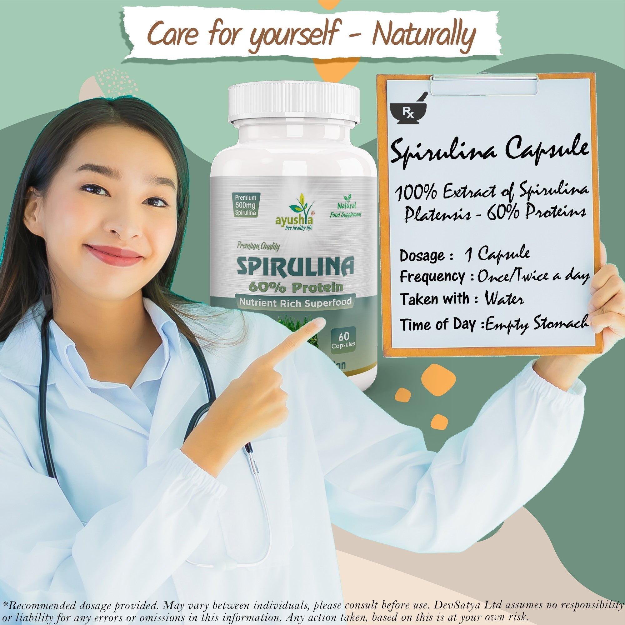 Spirulina Capsules (Blue-Green Algae) – Vegan, 60 Capsules