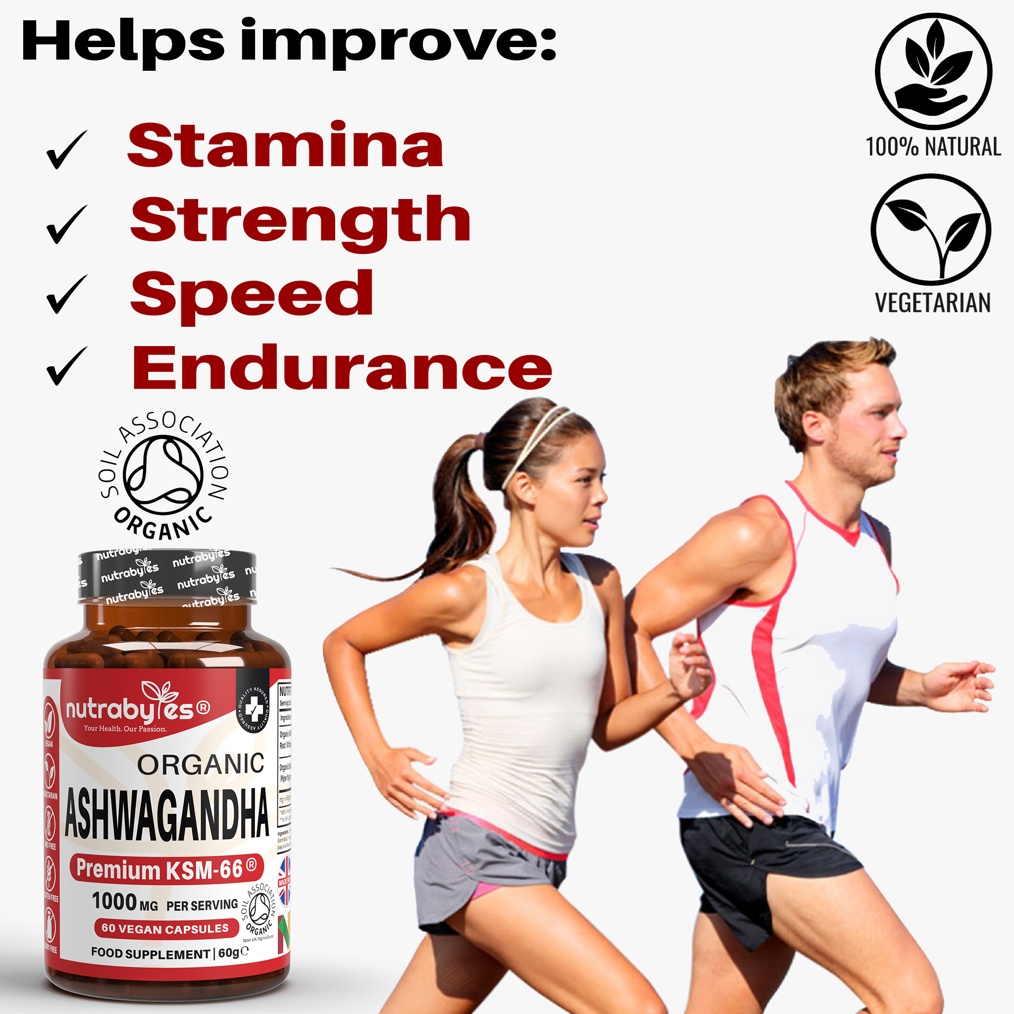 Organic Ashwagandha KSM66 1000mg with Black Pepper