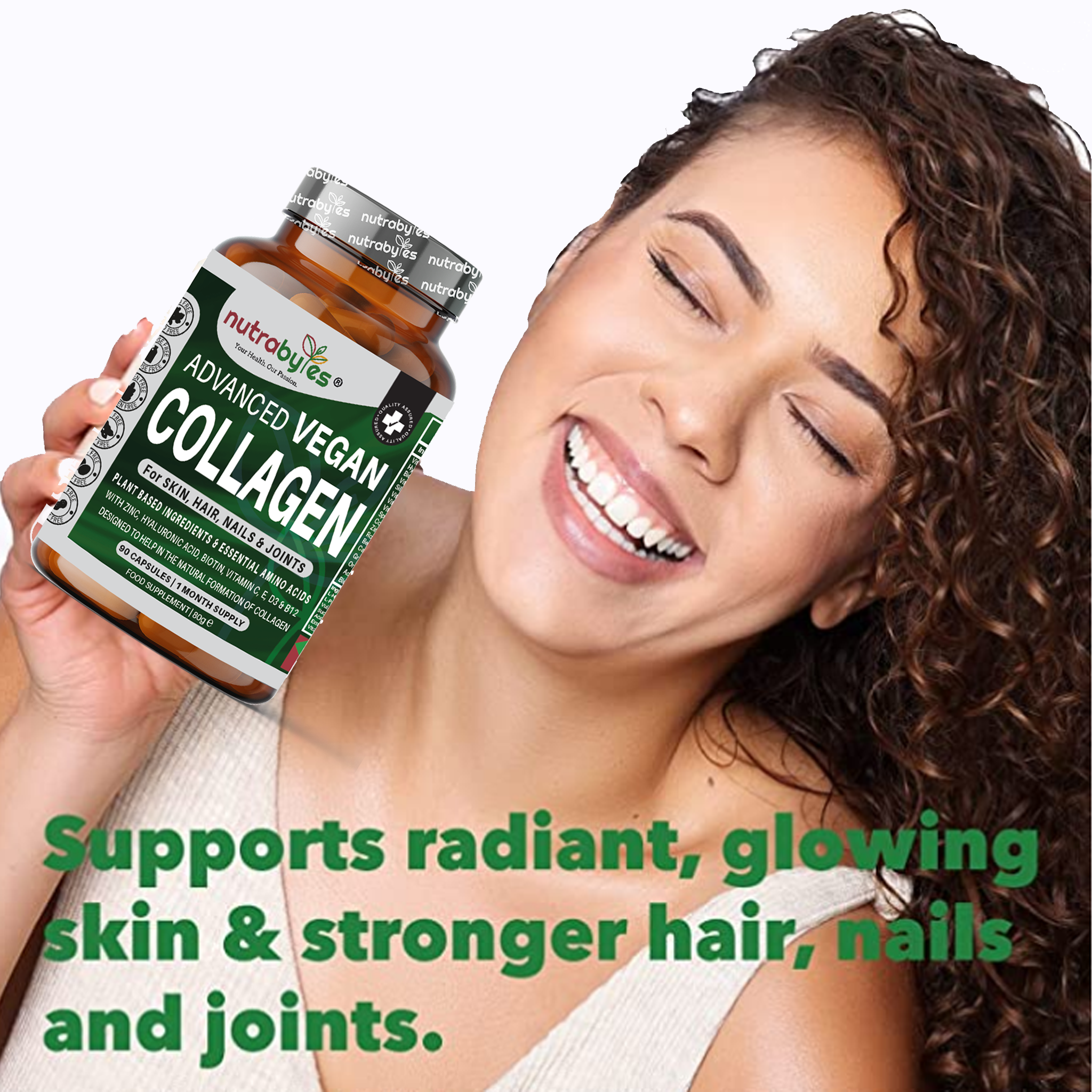 Advanced Vegan Collagen | Plant-Based Ingredients Including Essential Amino Acids | 90 Capsules | 1 Month | Hair, Skin, Nails and Joints | Collagen Supplements for Men & Women