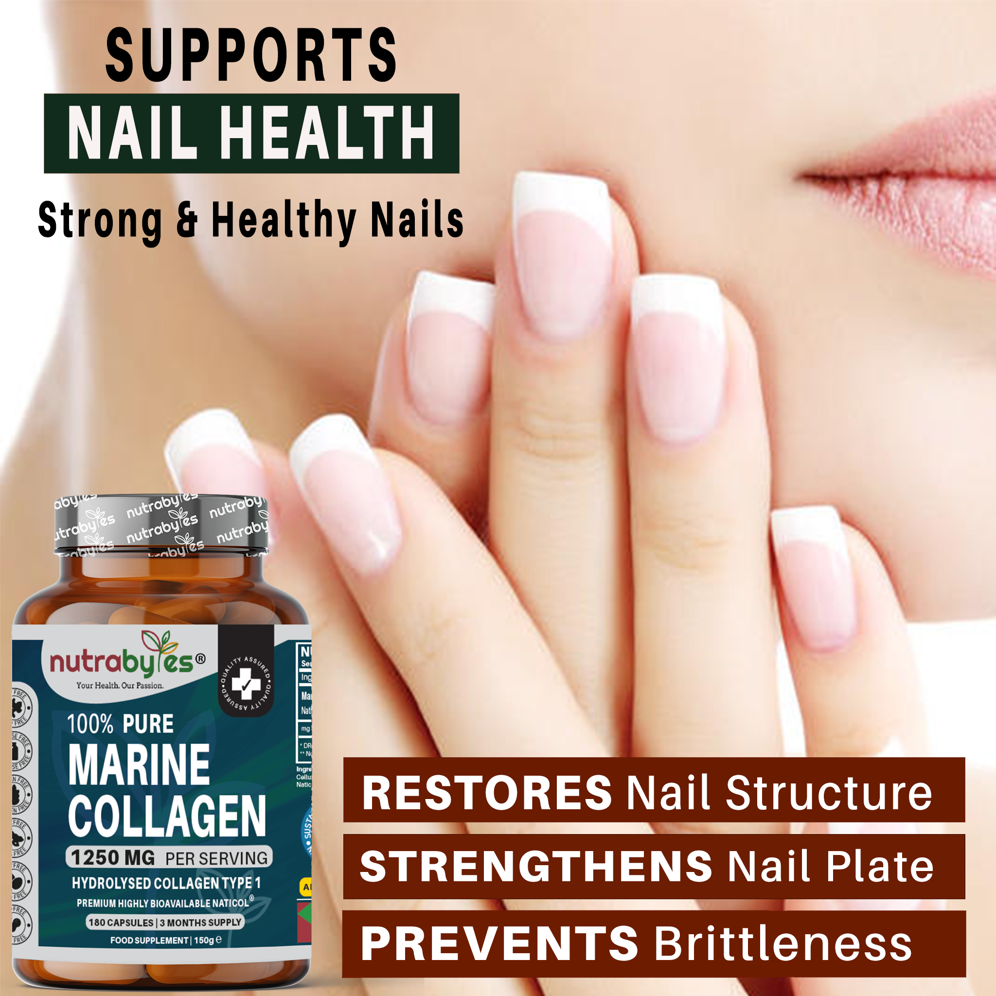 Pure Marine Collagen Capsules – 1250mg High Strength, 180 Capsules