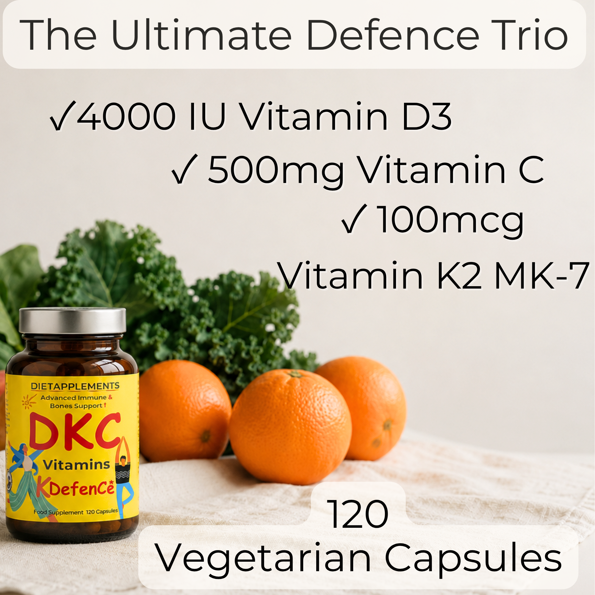 Vitamin D3, Vitamin K2 & Vitamin C for the Immune System & Bones