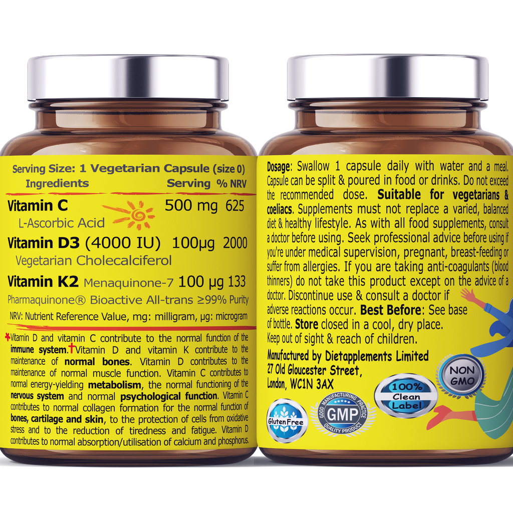 Vitamin D3, Vitamin K2 & Vitamin C for the Immune System & Bones