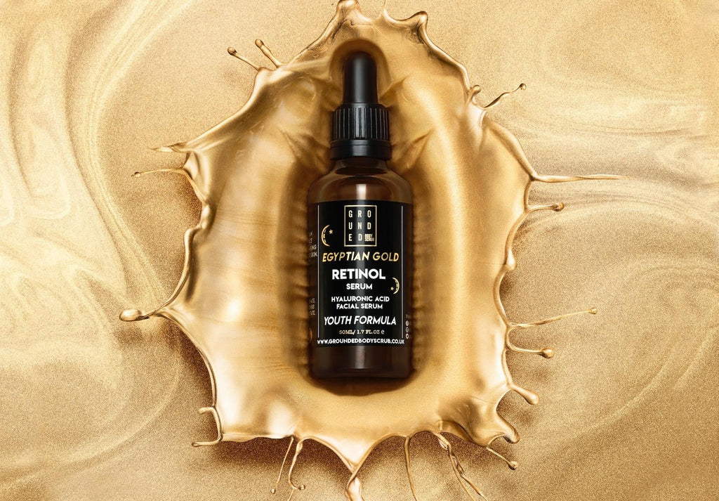 Grounded Beauty Egyptian Gold Retinol Serum with Hyaluronic Acid | 50ml Value Size | Anti Ageing, Fine Lines & Wrinkles.