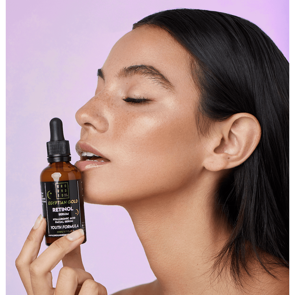 Grounded Beauty Egyptian Gold Retinol Serum with Hyaluronic Acid | 50ml Value Size | Anti Ageing, Fine Lines & Wrinkles.