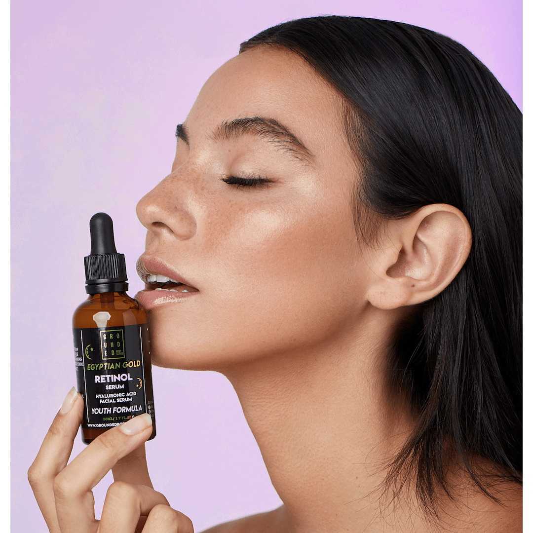 Grounded Beauty Egyptian Gold Retinol Serum with Hyaluronic Acid | 50ml Value Size | Anti Ageing, Fine Lines & Wrinkles.