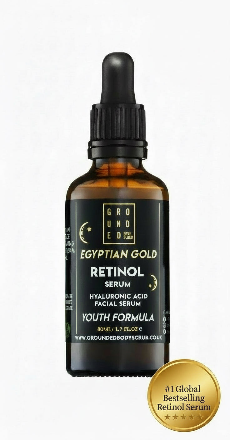 Grounded Beauty Egyptian Gold Retinol Serum with Hyaluronic Acid | 50ml Value Size | Anti Ageing, Fine Lines & Wrinkles.