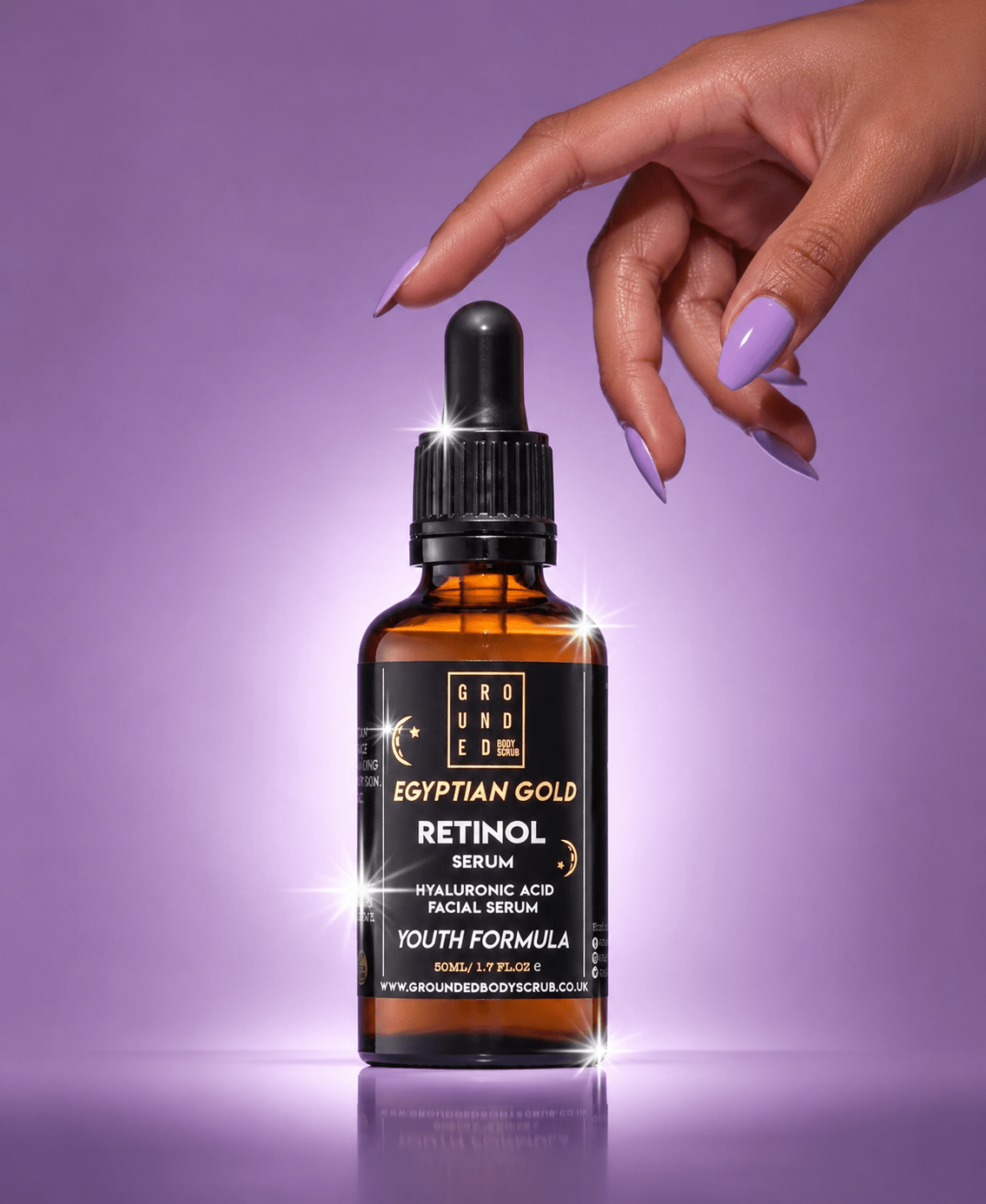 Grounded Beauty Egyptian Gold Retinol Serum with Hyaluronic Acid | 50ml Value Size | Anti Ageing, Fine Lines & Wrinkles.