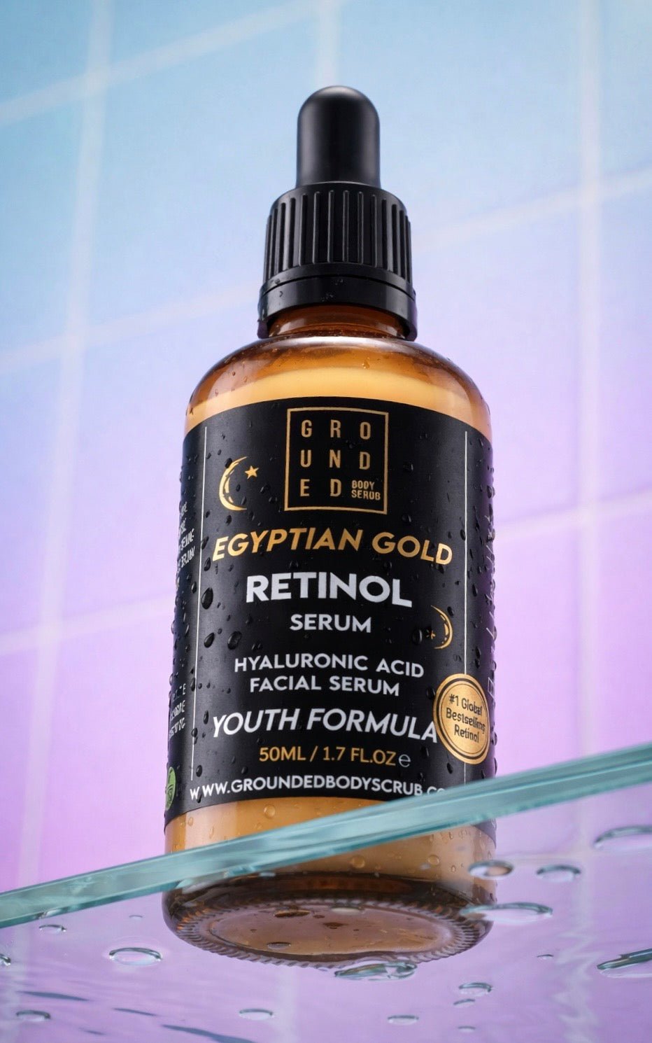Grounded Beauty Egyptian Gold Retinol Serum with Hyaluronic Acid | 50ml Value Size | Anti Ageing, Fine Lines & Wrinkles.