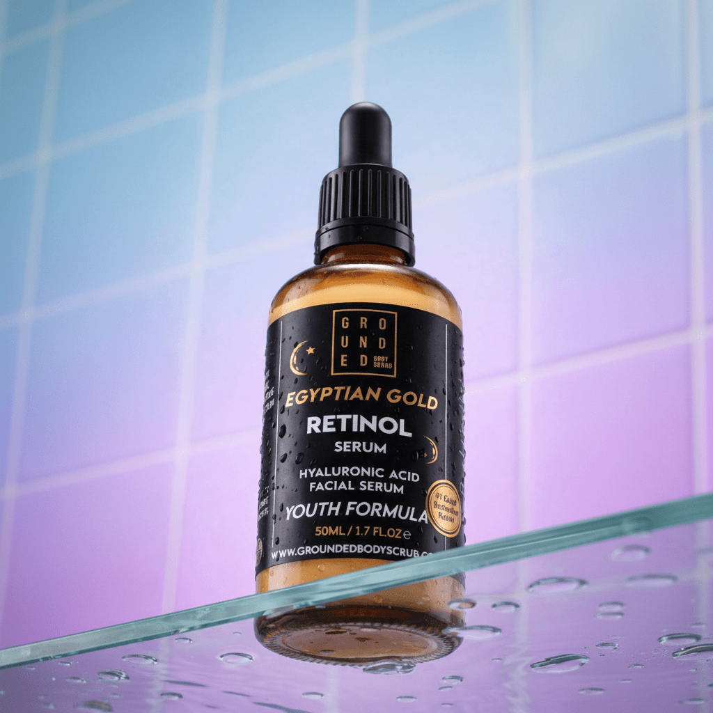 Grounded Beauty Egyptian Gold Retinol Serum with Hyaluronic Acid | 50ml Value Size | Anti Ageing, Fine Lines & Wrinkles.