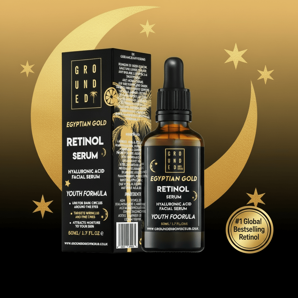 Grounded Beauty Egyptian Gold Retinol Serum with Hyaluronic Acid | 50ml Value Size | Anti Ageing, Fine Lines & Wrinkles.