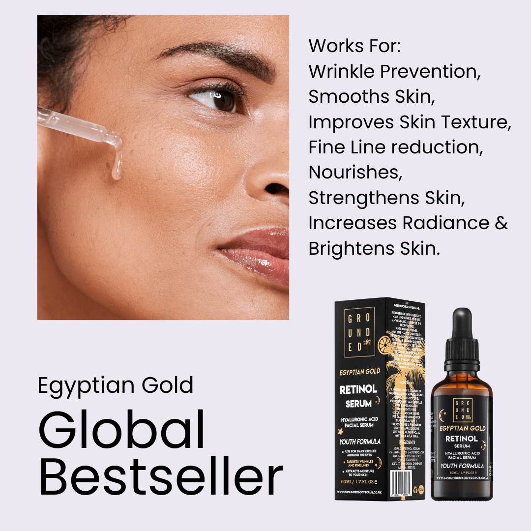 Grounded Beauty Egyptian Gold Retinol Serum with Hyaluronic Acid | 50ml Value Size | Anti Ageing, Fine Lines & Wrinkles.