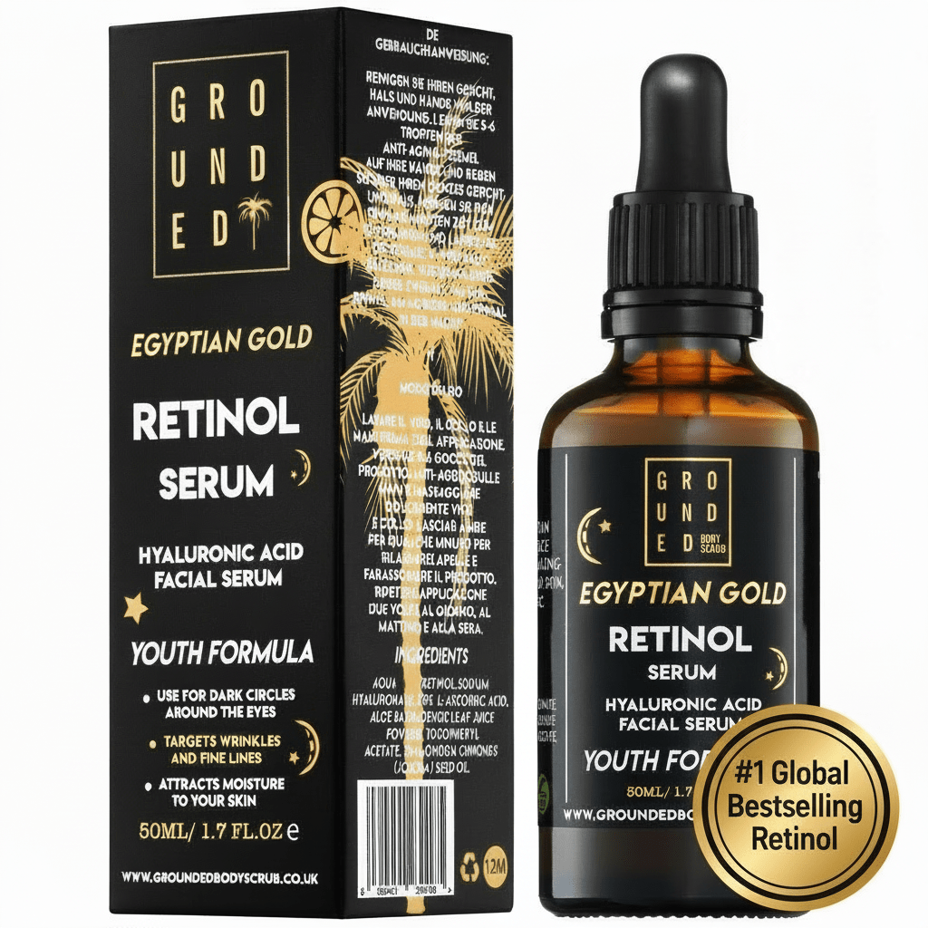 Grounded Beauty Egyptian Gold Retinol Serum with Hyaluronic Acid | 50ml Value Size | Anti Ageing, Fine Lines & Wrinkles.